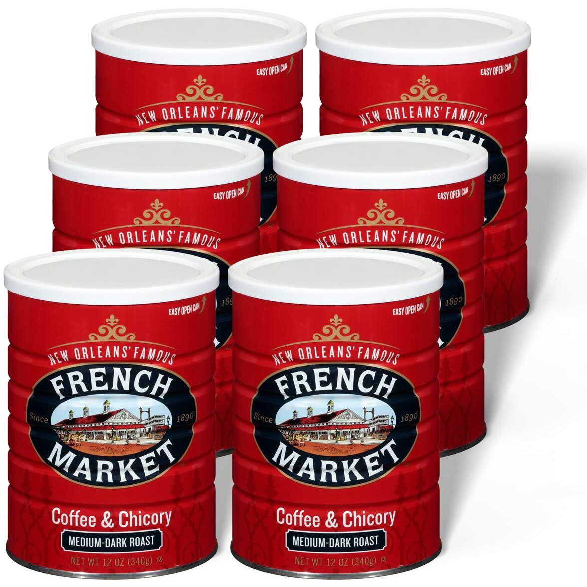 French Market Coffee & Chicory Medium-Dark Roast Ground Coffee, 12Oz Can (Pack Of 6)