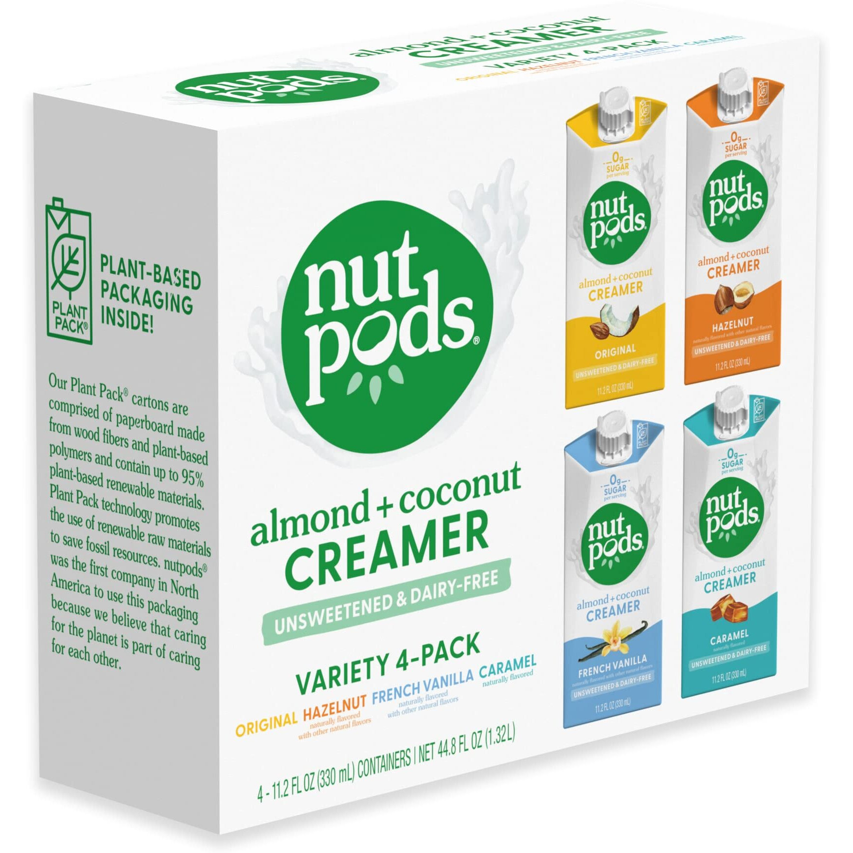 Nutpods Variety Pack Coffee Creamer - Unsweetened Non Dairy Creamer - Original, French Vanilla, Hazelnut And Caramel - Keto Creamer, Whole30, Gluten Free, Non-Gmo, Vegan, Sugar Free, Kosher (4-Pack)