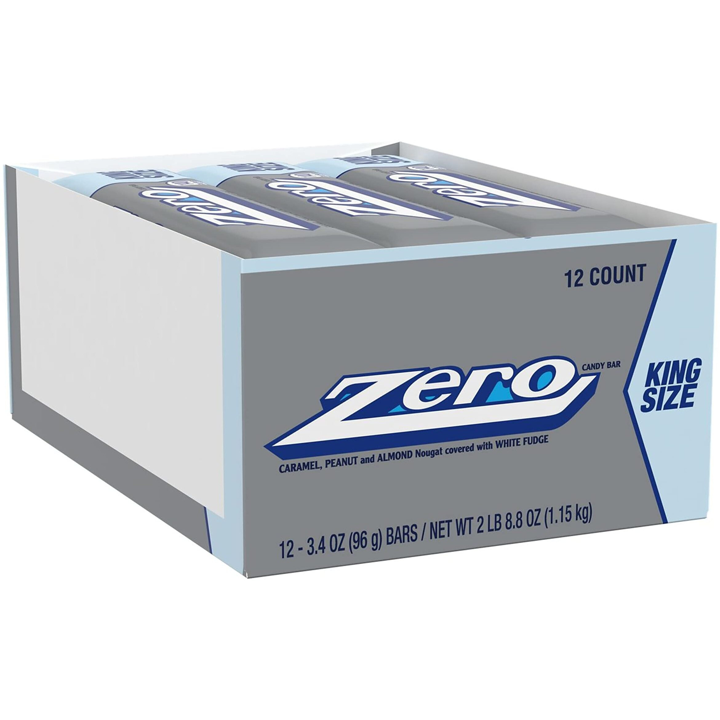 Zero White Fudge, Caramel, Peanut And Almond Nougat King Size Candy, Bulk Individually Wrapped, 3.4 Oz Bars (12 Count)