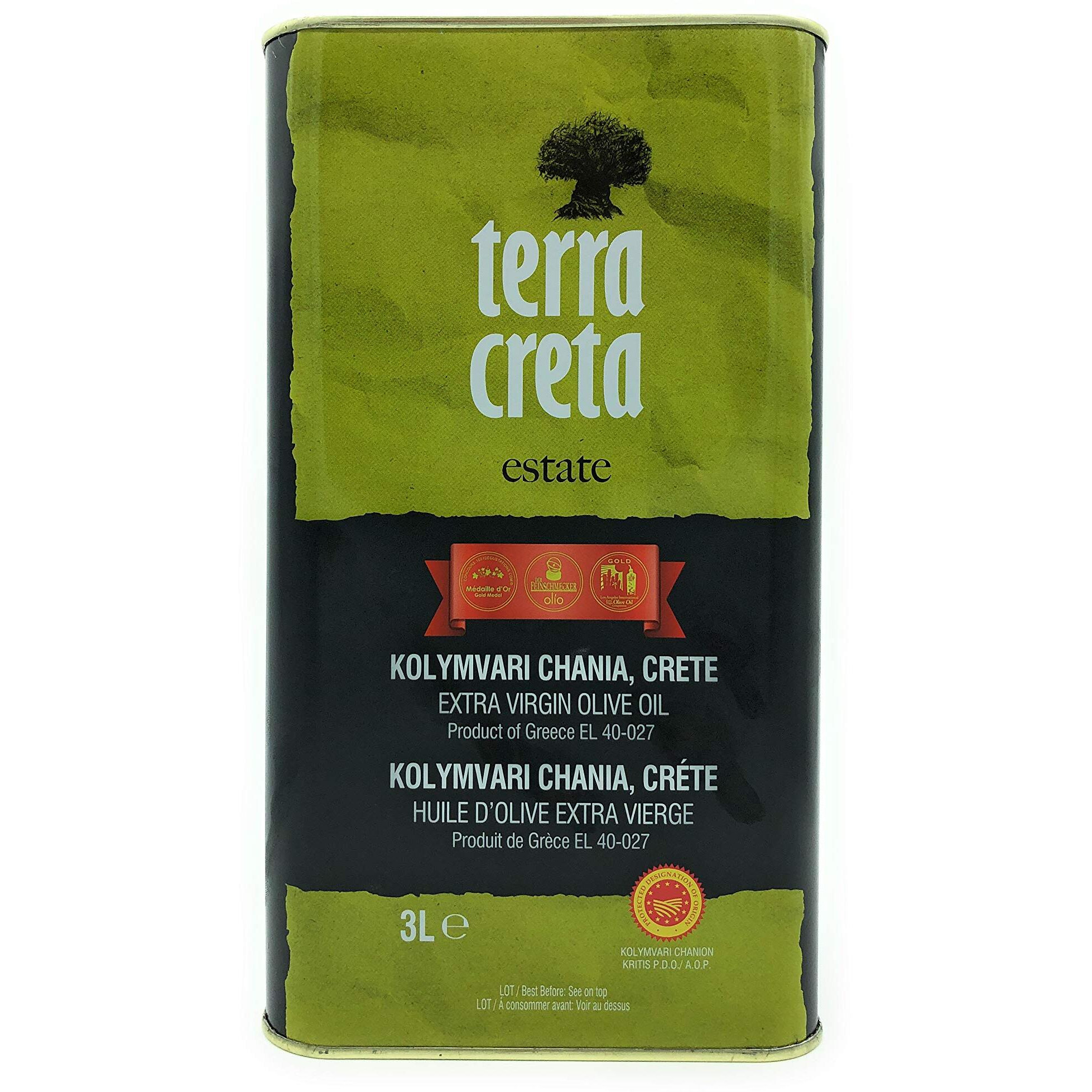 Terra Creta | Award Winning | Kolymvari Estates | 100% Pure Greek Olive Oil | Cold Extracted | Protective Designation Of Origin | 3Ltr - (101.4 Fl.Oz) Tin