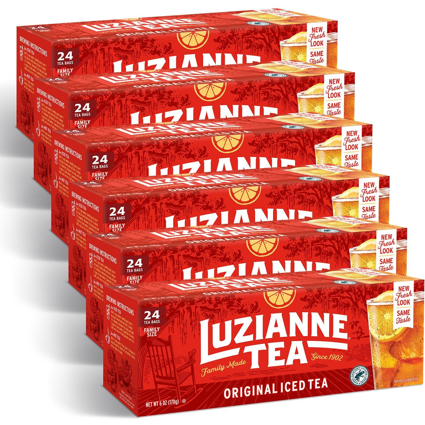 Luzianne Iced Tea, Unsweetened, Family Size, 144 Iced Tea Bags (6 Boxes Of 24 Count Pack), Specially Blended For Iced Tea, Clear & Refreshing Home Brewed Southern Iced Tea