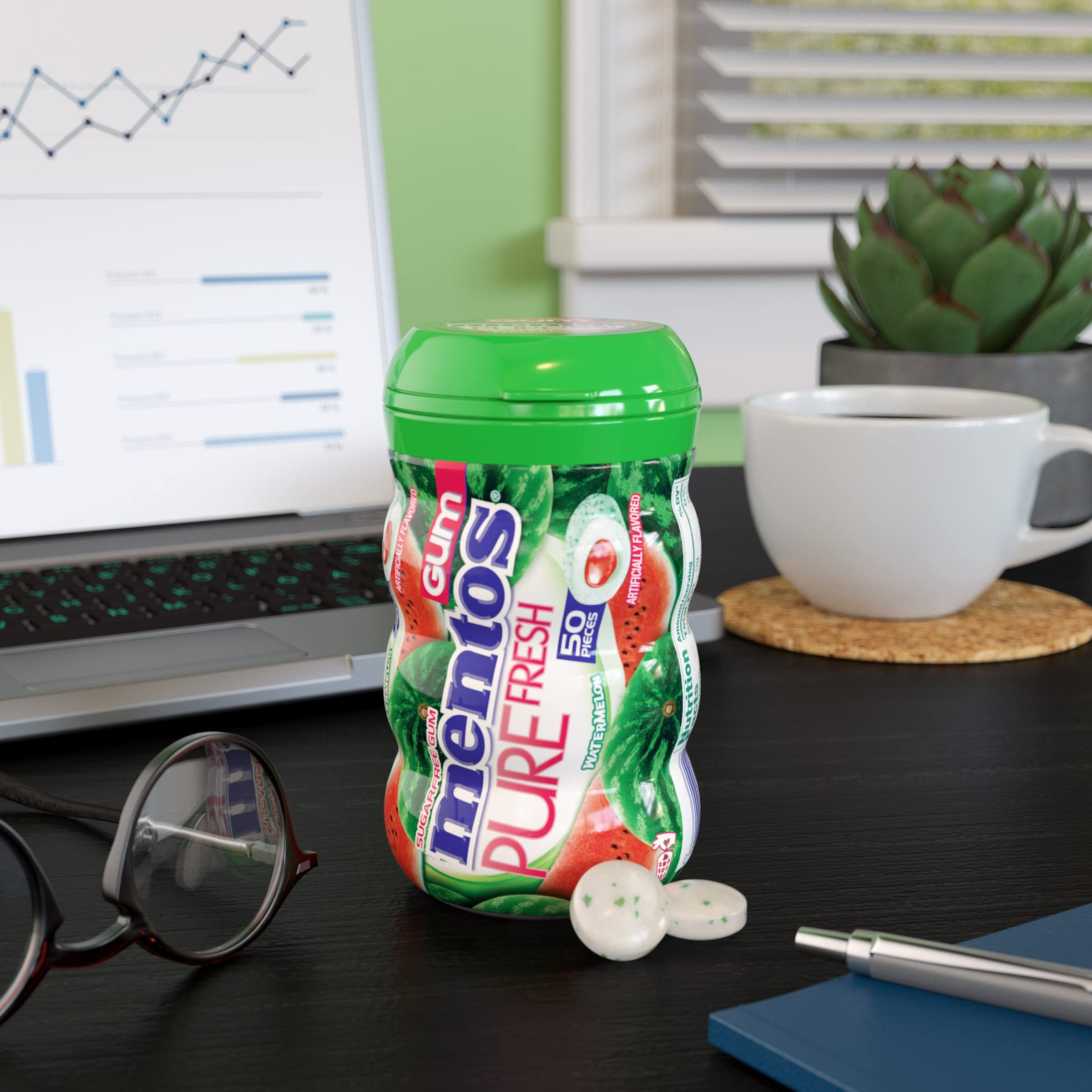 Mentos Pure Fresh Sugar-Free Chewing Gum With Xylitol, Watermelon, Holiday Candy, Bulk, 50 Piece Bottle (Pack Of 6)