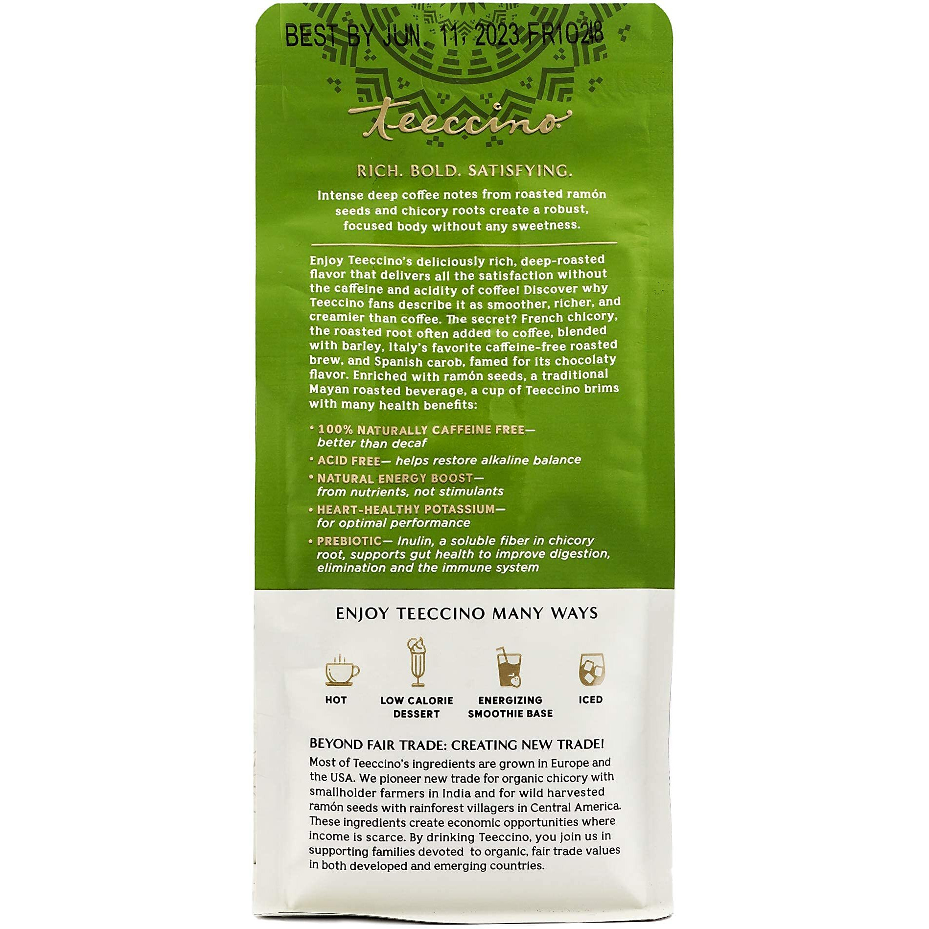 Teeccino French Roast Chicory Coffee Alternative - Ground Herbal Coffee Thats Prebiotic, Caffeine-Free & Acid Free, Dark Roast, 11 Ounce