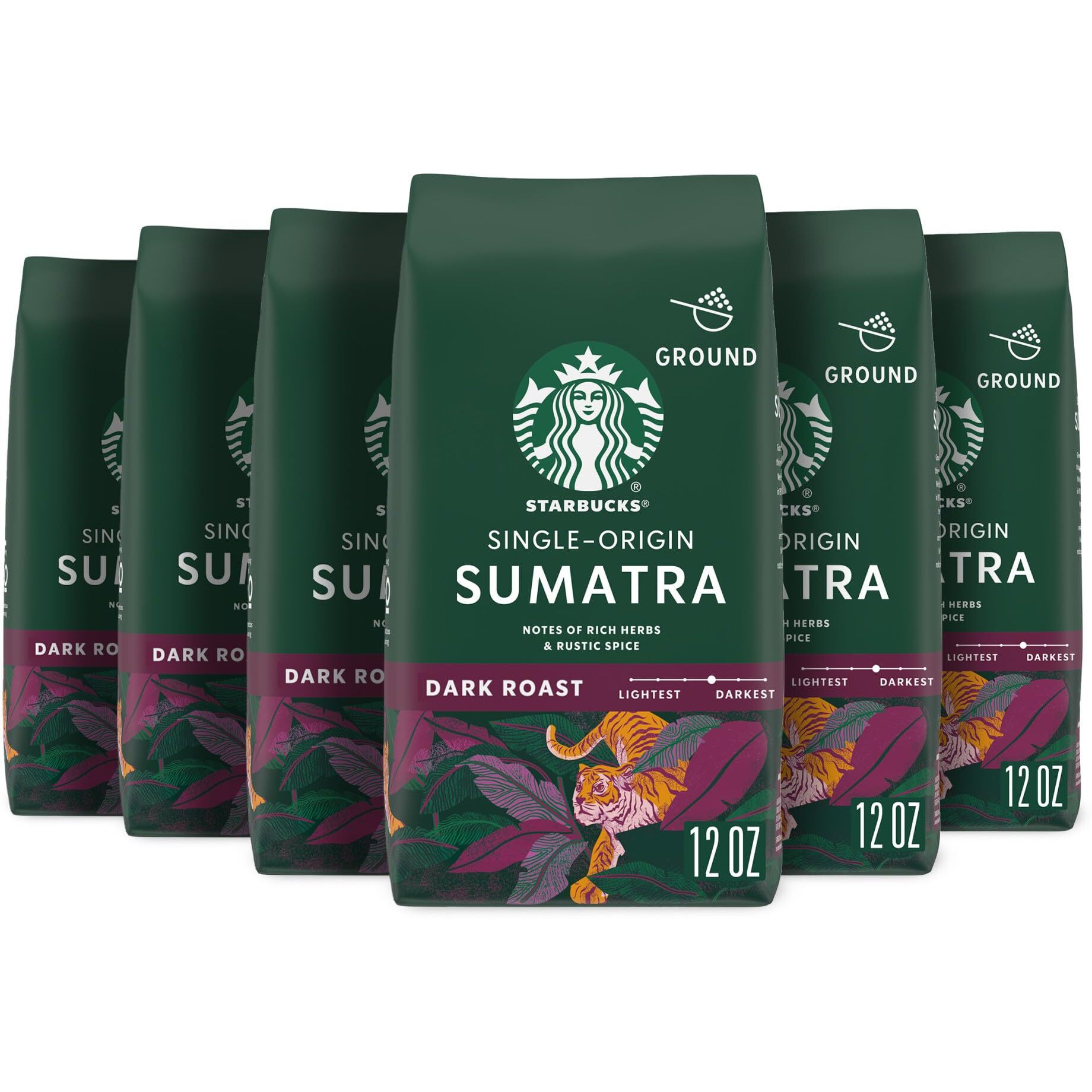 Starbucks Ground Coffee-Dark Roast Coffee-Sumatra-100% Arabica-6 Bags (12 Oz Each)