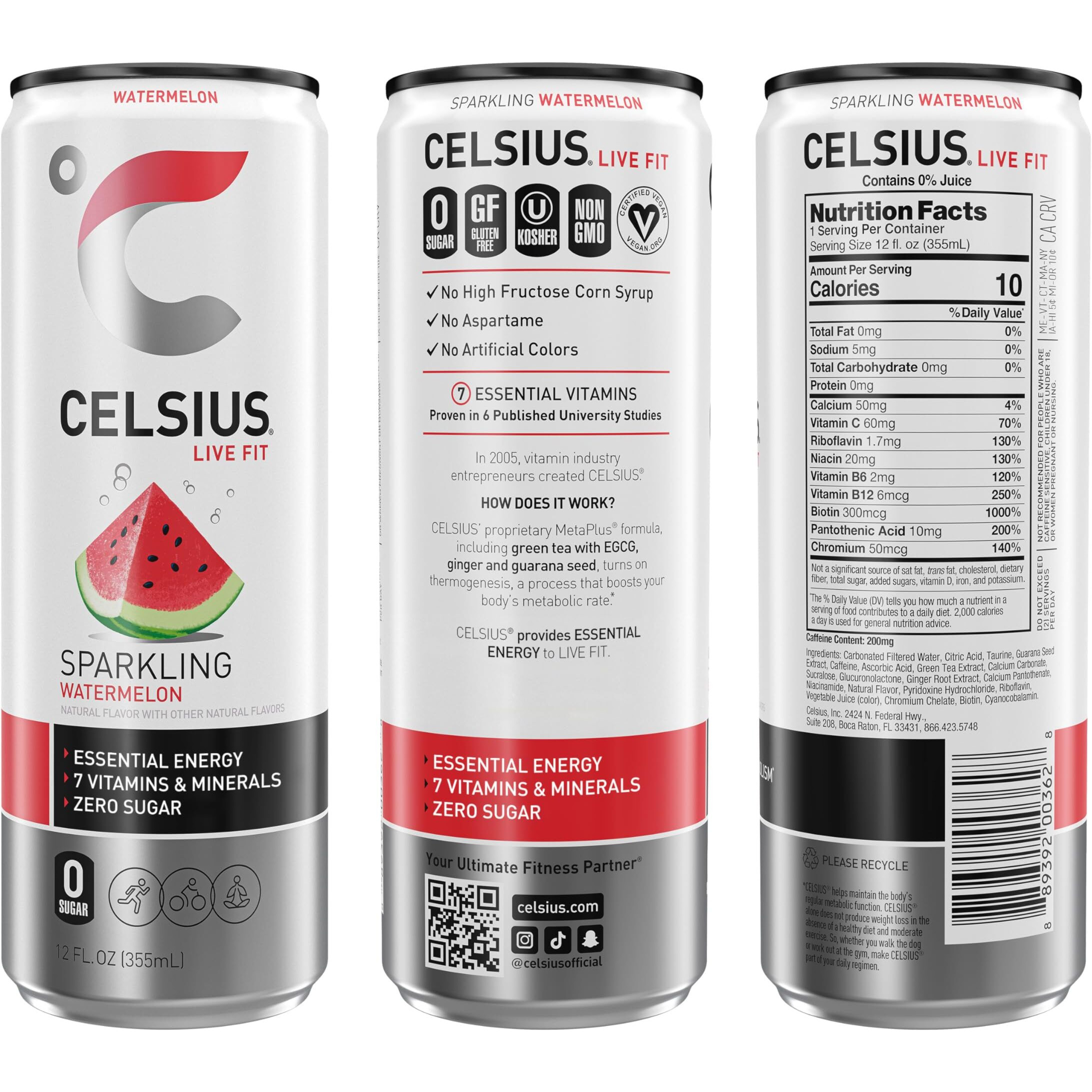 Celsius Sparkling Watermelon, Functional Essential Energy Drink 12 Fl Oz (Pack Of 12)