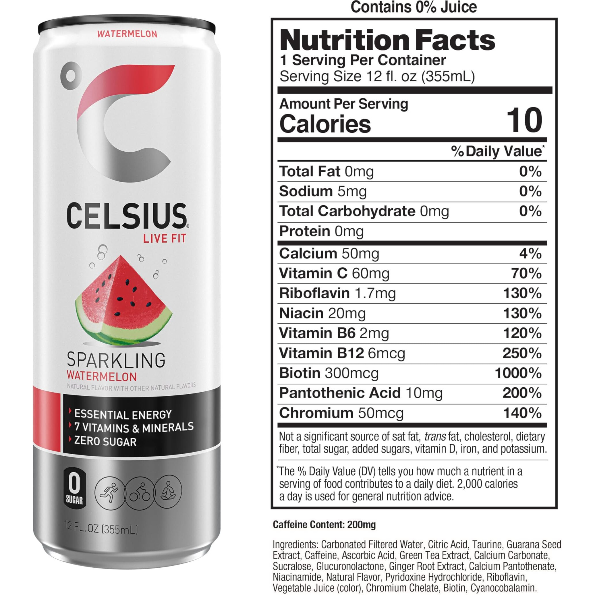 Celsius Sparkling Watermelon, Functional Essential Energy Drink 12 Fl Oz (Pack Of 12)