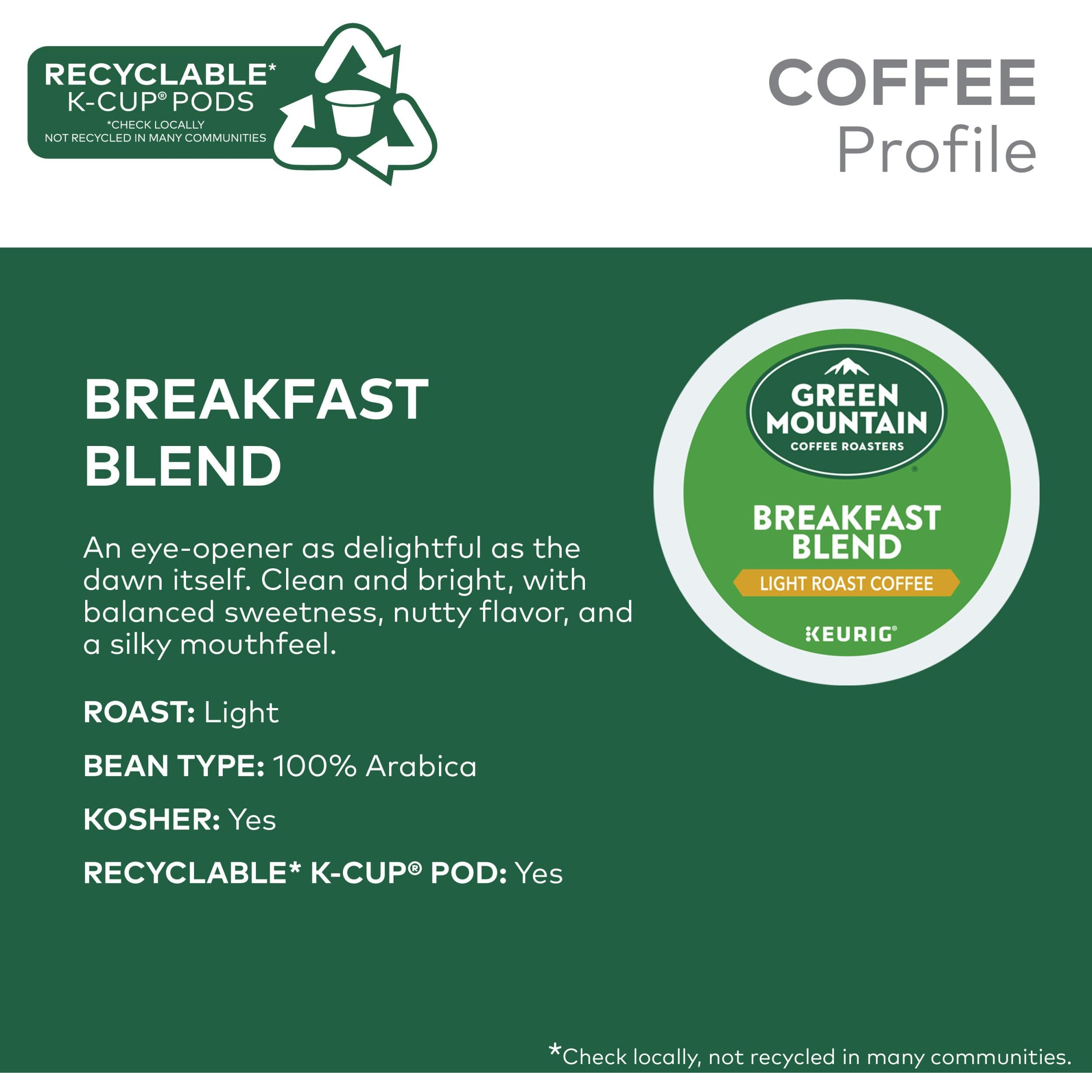Green Mountain Coffee Roasters Breakfast Blend Keurig Single-Serve K-Cup Pods, Light Roast Coffee, 32 Count