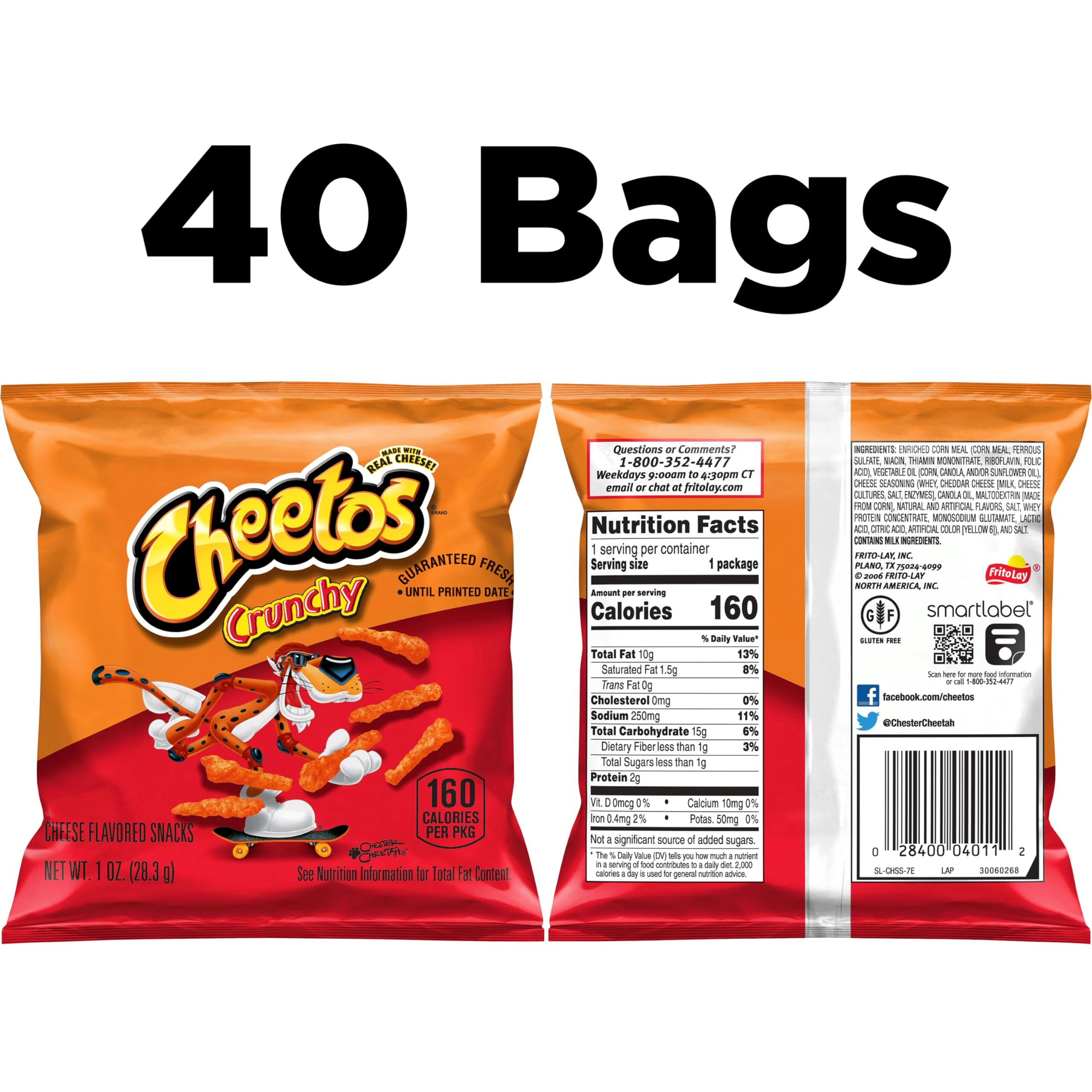 Cheetos Cheese Flavored Snacks, Crunchy, 1 Ounce (Pack Of 40)