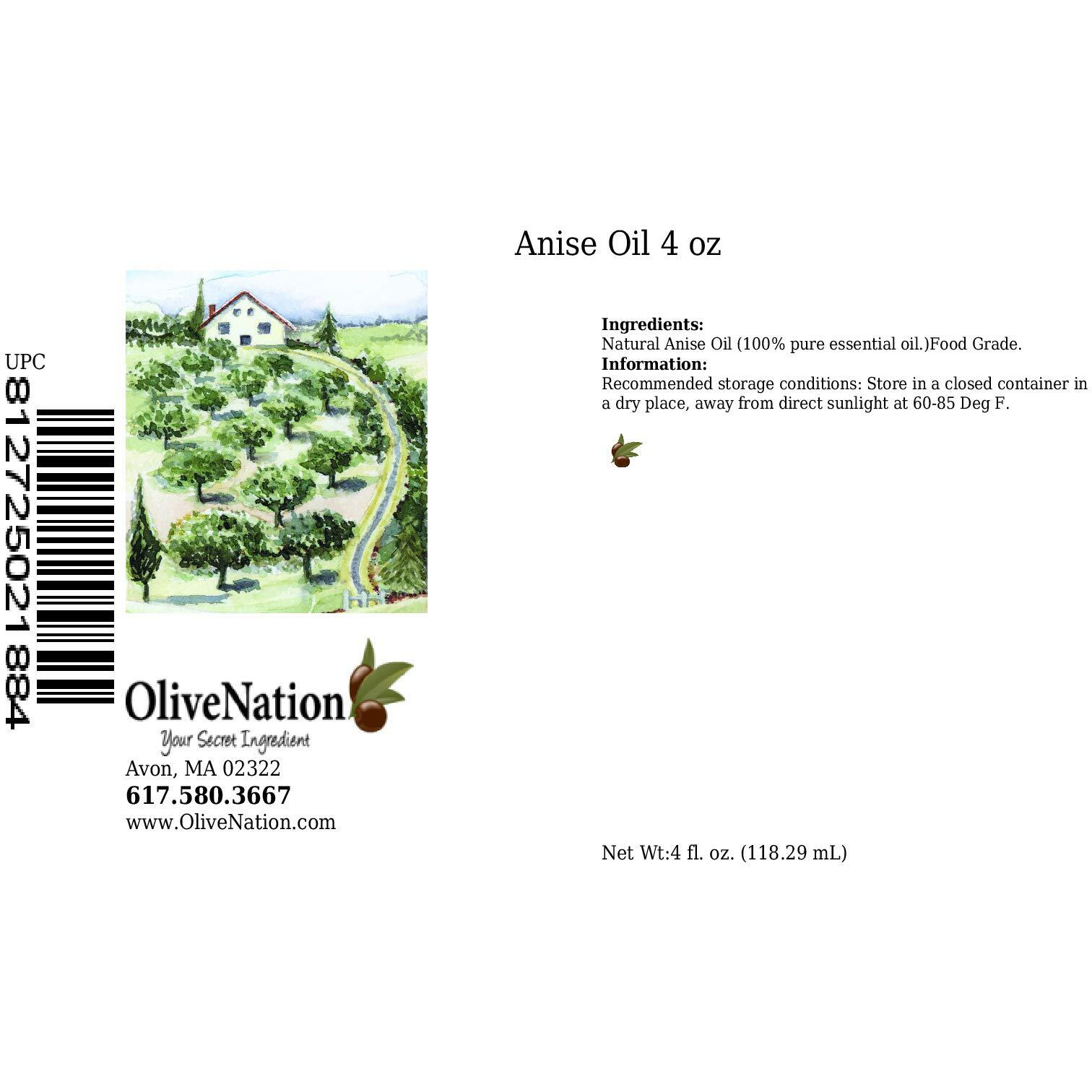 Pure Anise Oil By Olivenation - Use For Delicious Hard Candy, Chocolates And More - Size Of 4 Oz