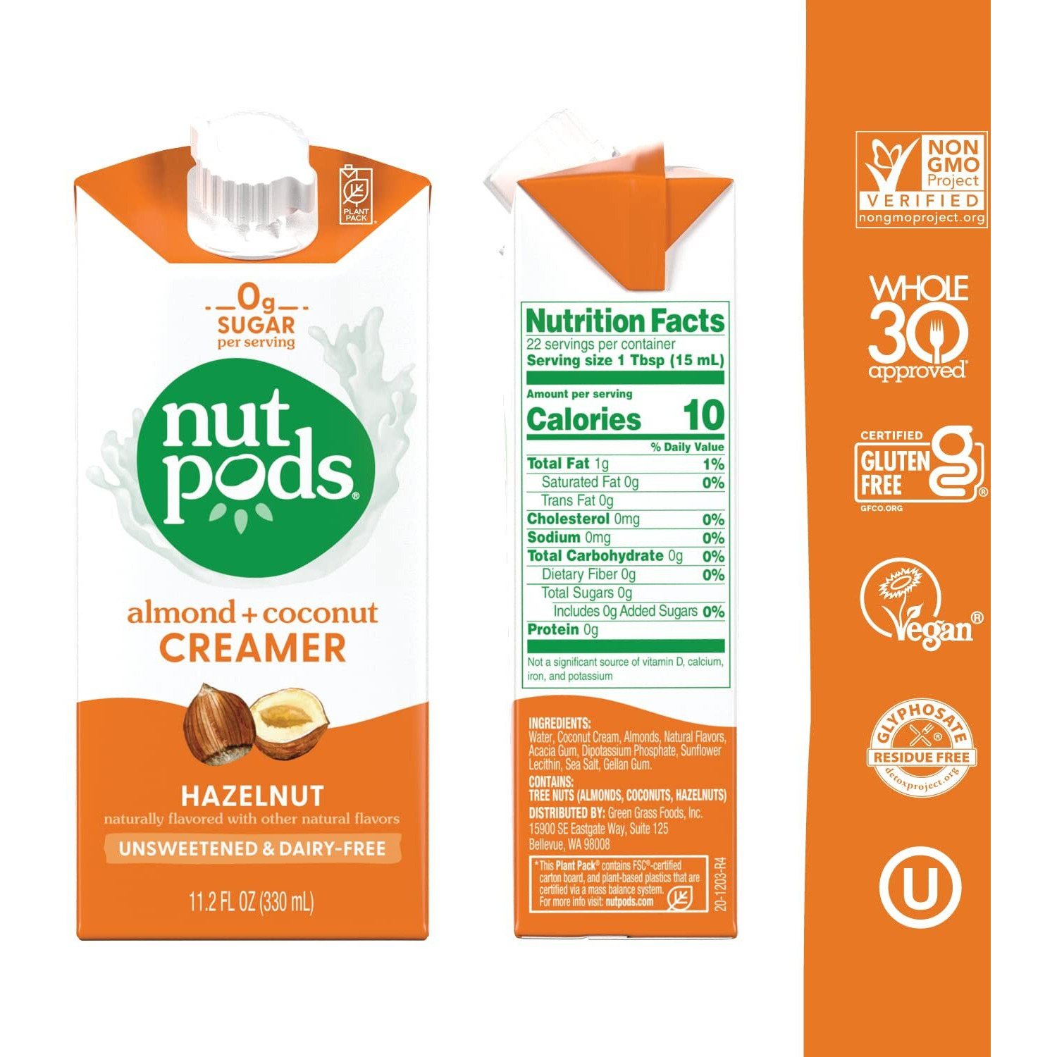 Nutpods Hazelnut Creamer - Unsweetened Non Dairy Creamer Made From Almonds And Coconuts - Keto Creamer, Whole30, Gluten Free, Non-Gmo, Vegan, Sugar Free, Kosher (12-Pack)