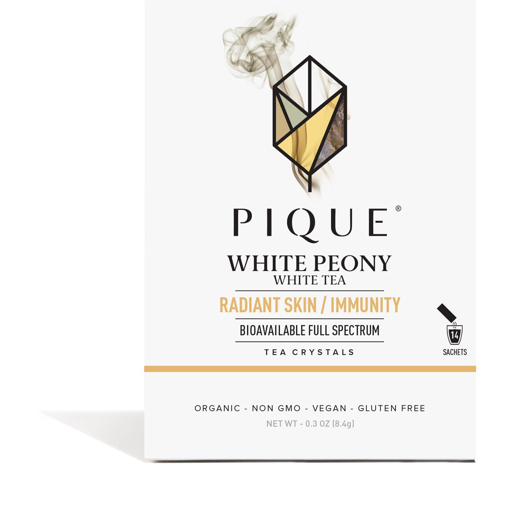 Pique Organic White Peony Tea Crystals - Antioxidants For Radiant Skin, Immune Support, Fujian Chinese Caffeinated Tea - 14 Single Serve Sticks (Pack Of 1)