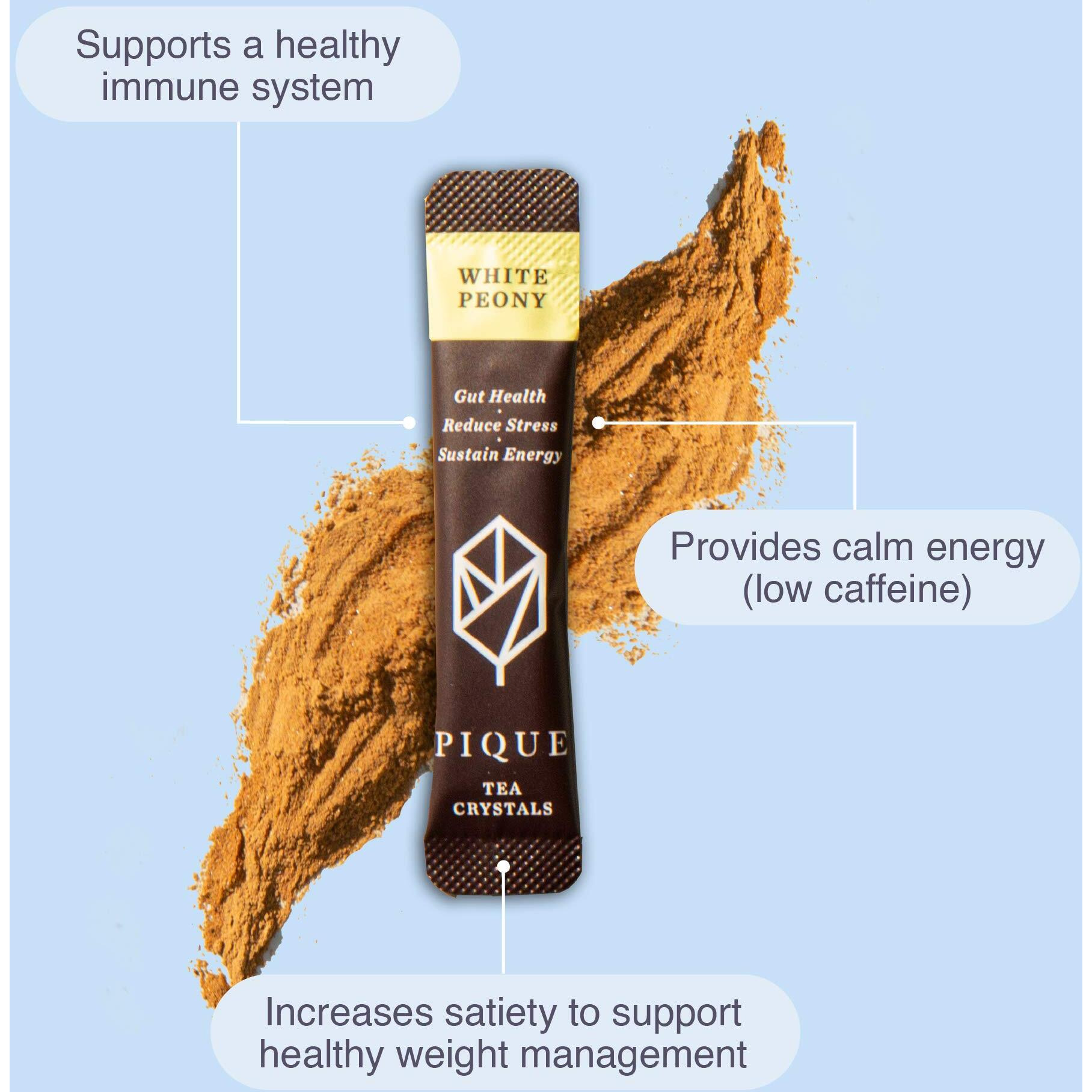 Pique Organic White Peony Tea Crystals - Antioxidants For Radiant Skin, Immune Support, Fujian Chinese Caffeinated Tea - 14 Single Serve Sticks (Pack Of 1)