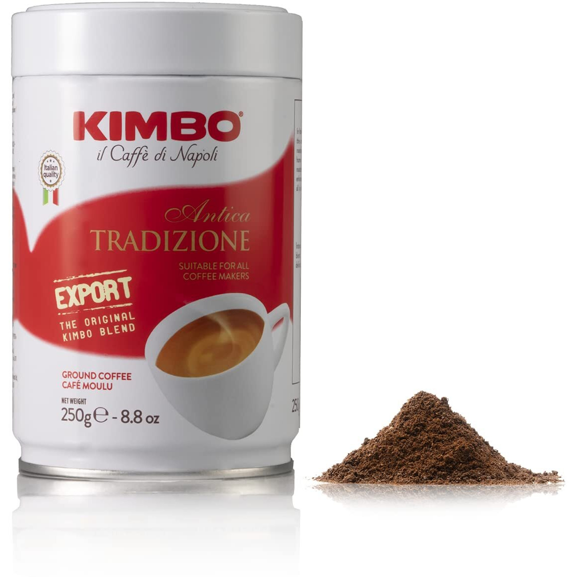 Kimbo Antica Tradizione Ground Coffee - Blended And Roasted In Italy - Medium To Dark Roast With A Delicious Flavor In A Typical Neapolitan Roasting - 8.8 Oz Can