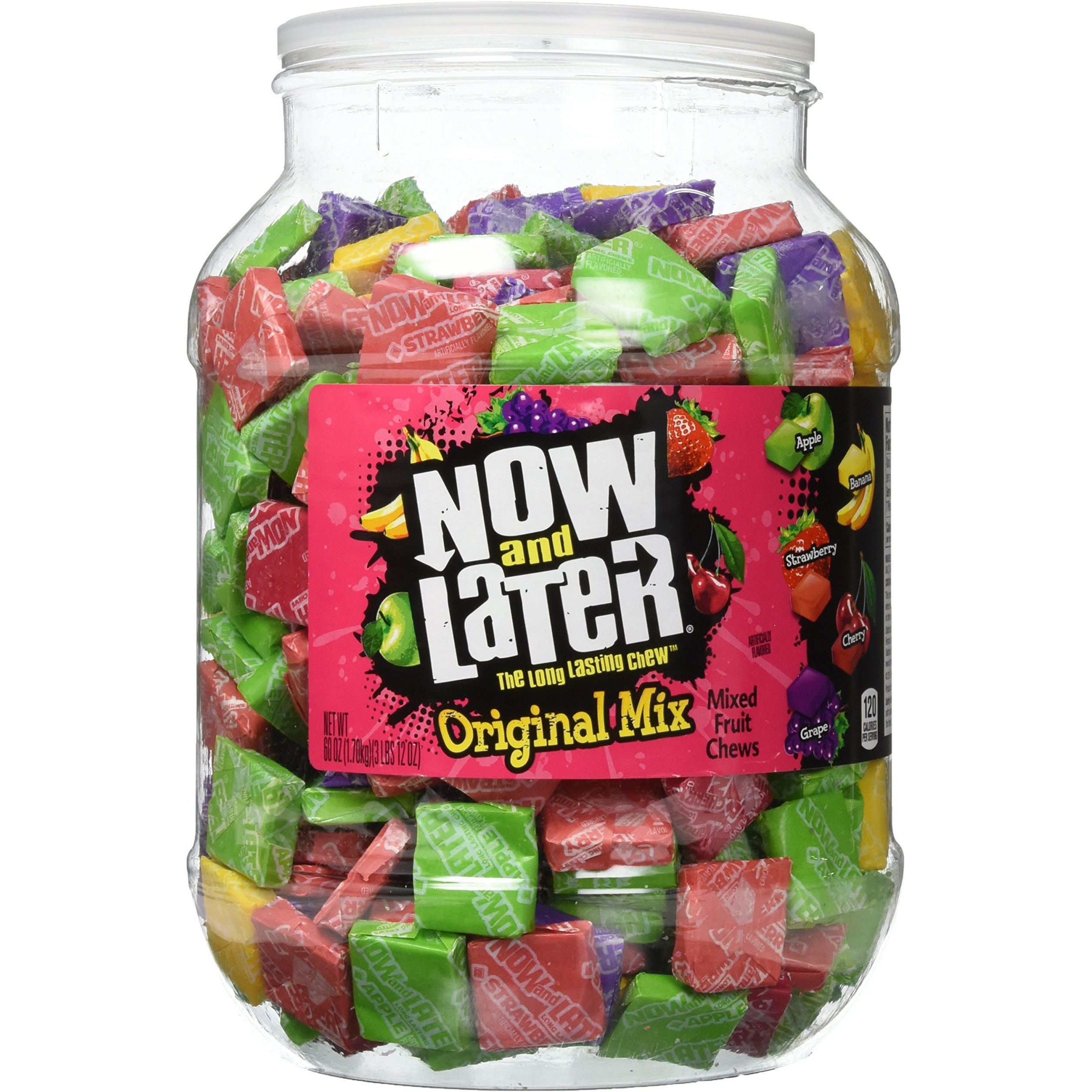 Now And Later Original Mix, Individually Wrapped Mixed Fruit Chew Candy, 60 Ounce Jar
