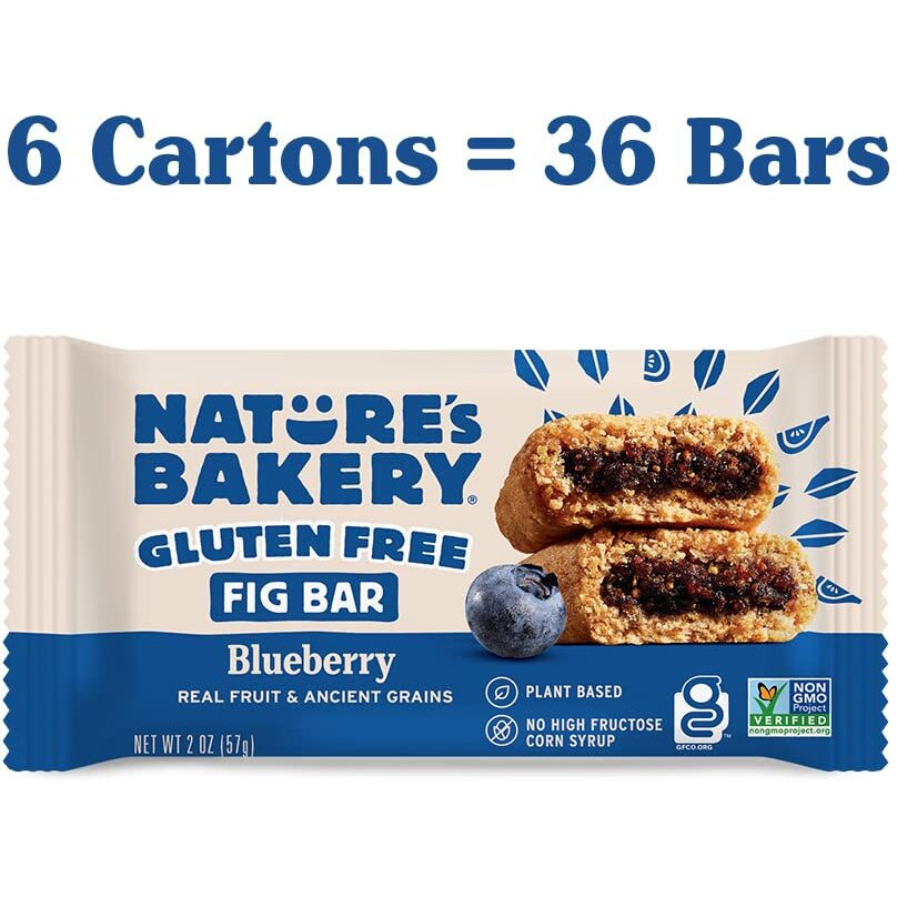 Natures Bakery Gluten Free Fig Bars, Blueberry, Real Fruit, Vegan, Non-Gmo, Snack Bar, 6 Boxes With 6 Twin Packs (36 Twin Packs)