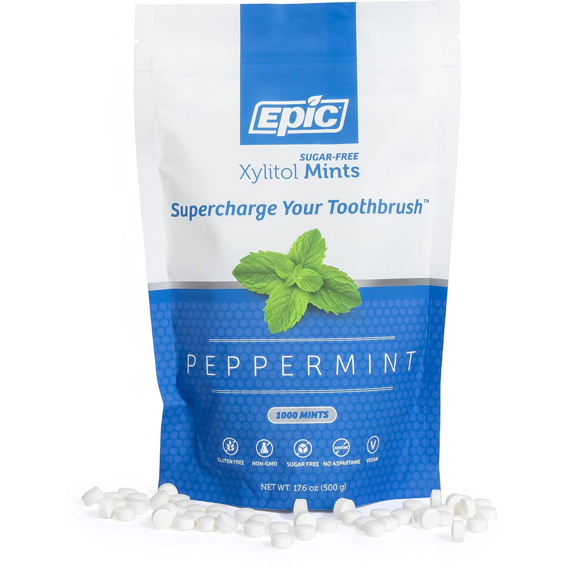 Epic Xylitol Mints - Sugar Free & Aspartame Free Mints Sweetened W/Xylitol For Dry Mouth & Gum Health (Cinnamon, 1000-Piece Bag, 1 Bag) (1000 Count (Pack Of 1), Peppermint)
