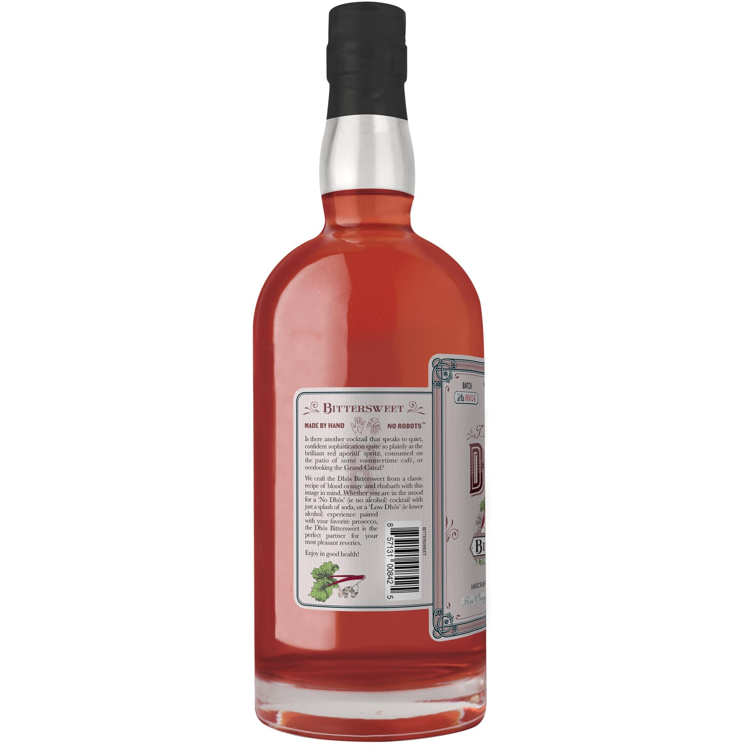 Dhos Bittersweet - Handcrafted Non-Alcoholic Aperitif With Flavors Of Rhubarb, Fruit & Bitter Herbs - Non-Alcoholic Spirit To Mix Delicious Mocktails - Keto-Friendly, Zero Sugar, Zero Proof - 750 Ml