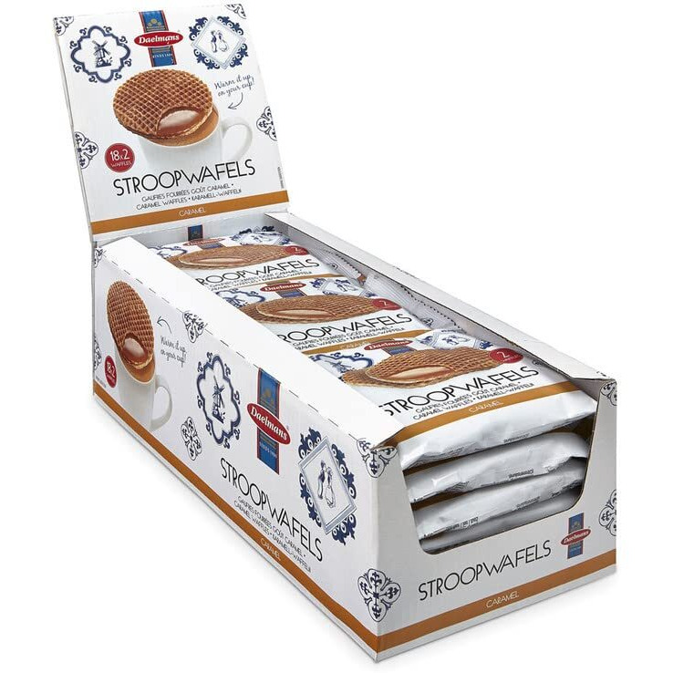 Daelmans Stroopwafels, Dutch Waffles Soft Toasted, Caramel, Office Snack, Jumbo Size, Kosher Dairy, Authentic Made In Holland, 18 2-Pack Stroopwafels Per Box, 2.75Oz Each