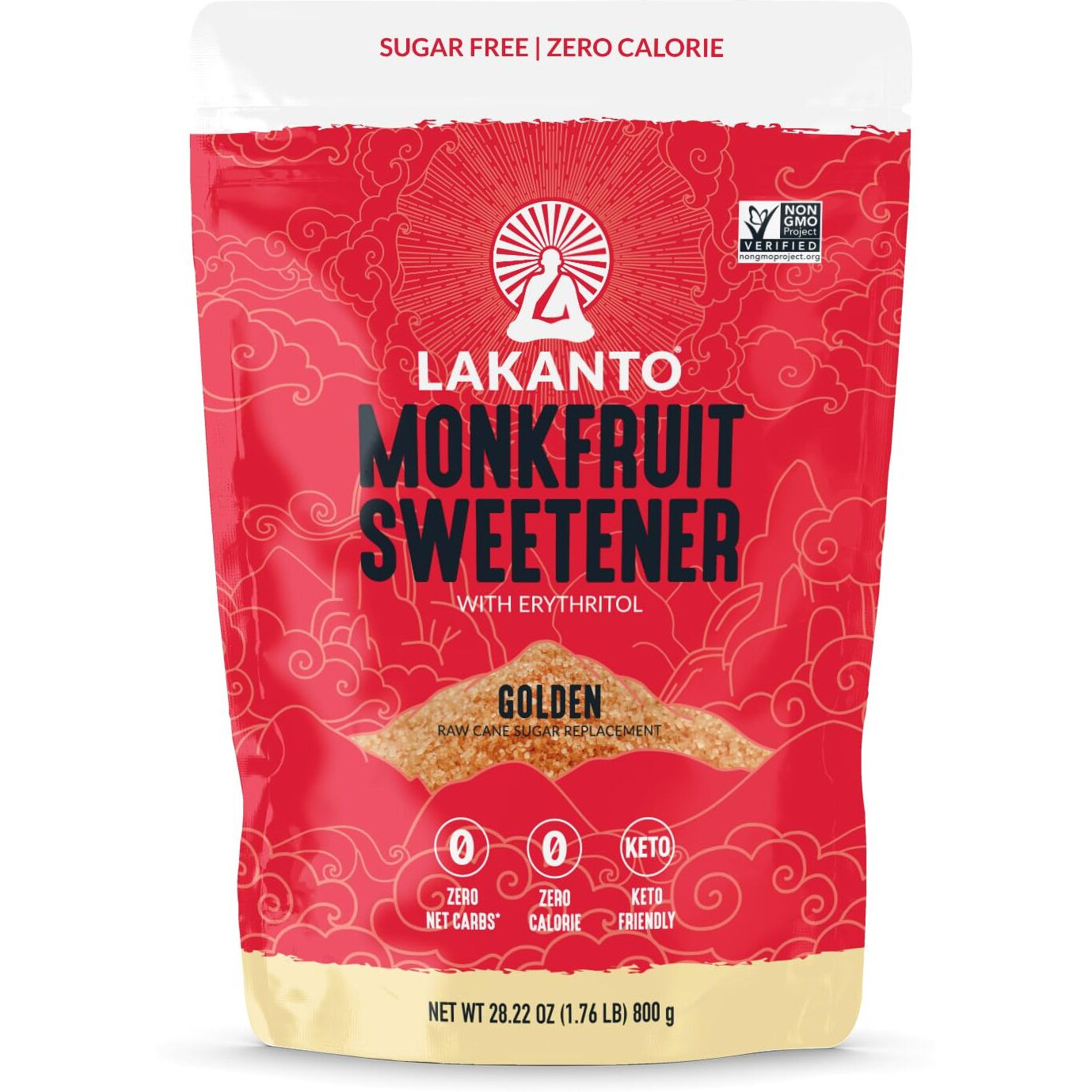 Lakanto Golden Monk Fruit Sweetener With Erythritol - Raw Cane Sugar Substitute, Zero Calorie, Keto Diet Friendly, Zero Net Carbs, Baking, Extract, Sugar Replacement (Golden - 1.76 Lb)