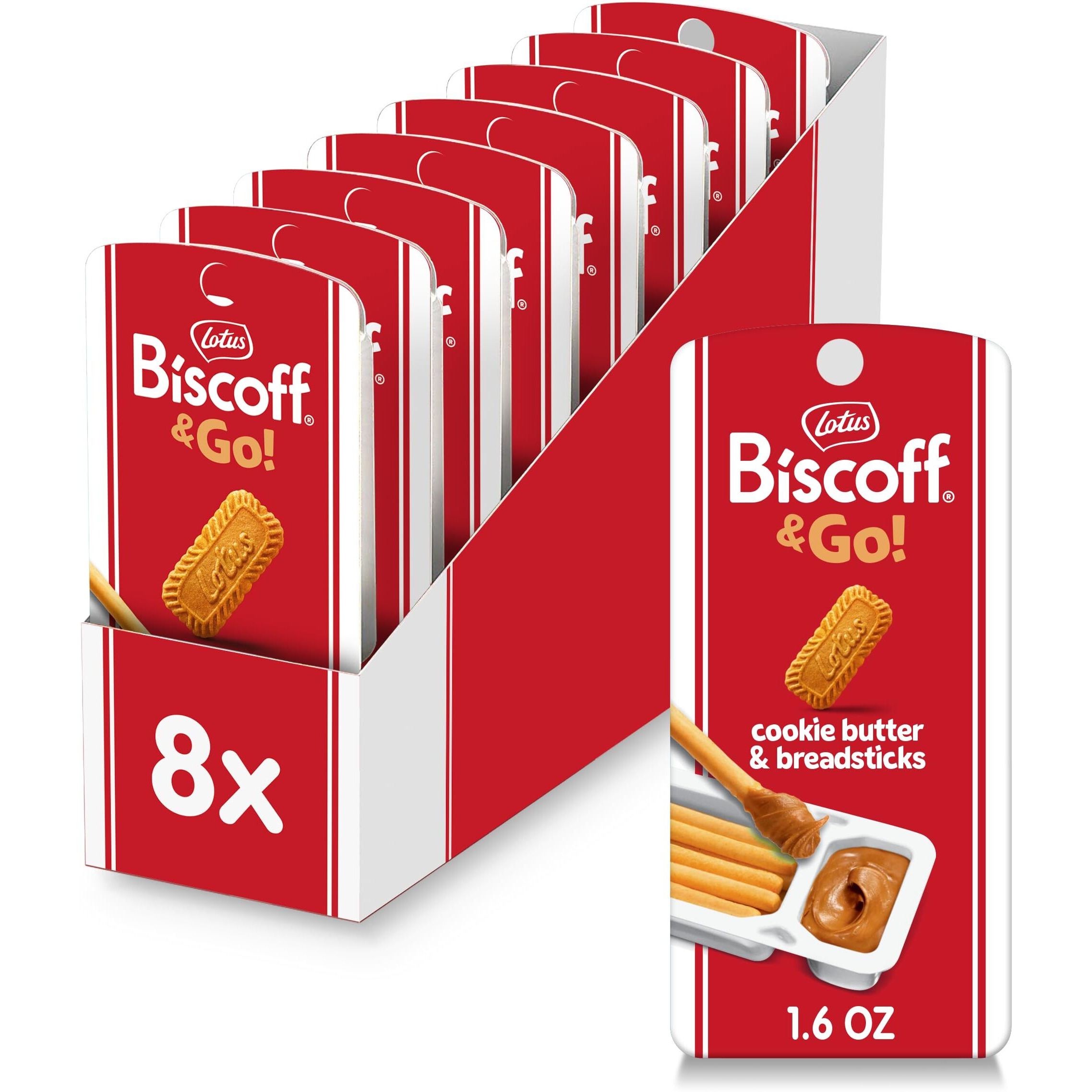 Lotus Biscoff & Go, Cookie Butter And Breadsticks Snack Pack, Non Gmo + Vegan, 1.6 Oz (Pack Of 8)