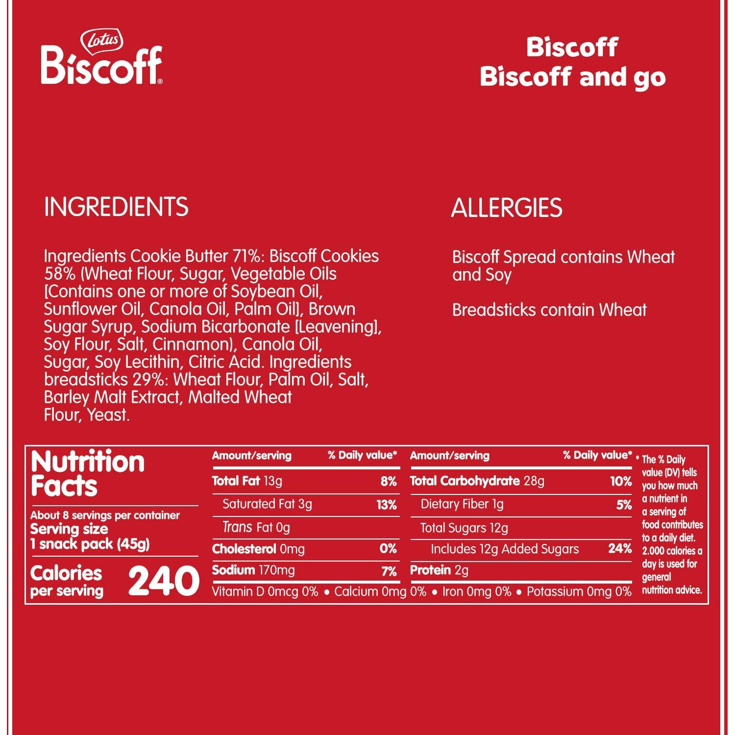 Lotus Biscoff & Go, Cookie Butter And Breadsticks Snack Pack, Non Gmo + Vegan, 1.6 Oz (Pack Of 8)