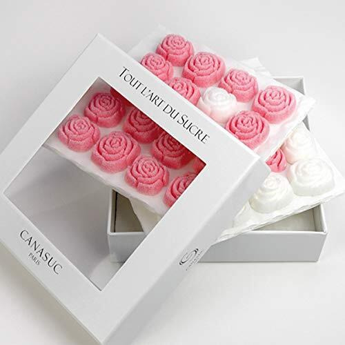 Canasuc Paris, L' Envie En Rose Pur Sucre De Canne,"&quotWindow Gift Box"" Of 36 Assorted French Molded Rose Sugar Pieces, White & Rose, 3.35 Oz