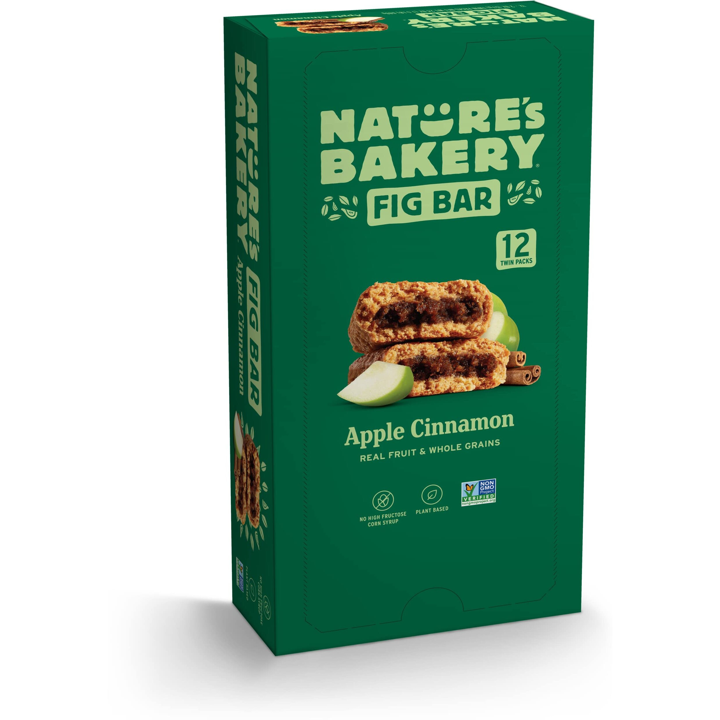 Nature's Bakery Whole Wheat Fig Bars, Apple Cinnamon, Real Fruit, Vegan, Non-Gmo, Snack Bar, 1 Box With 12 Twin Packs (12 Twin Packs)