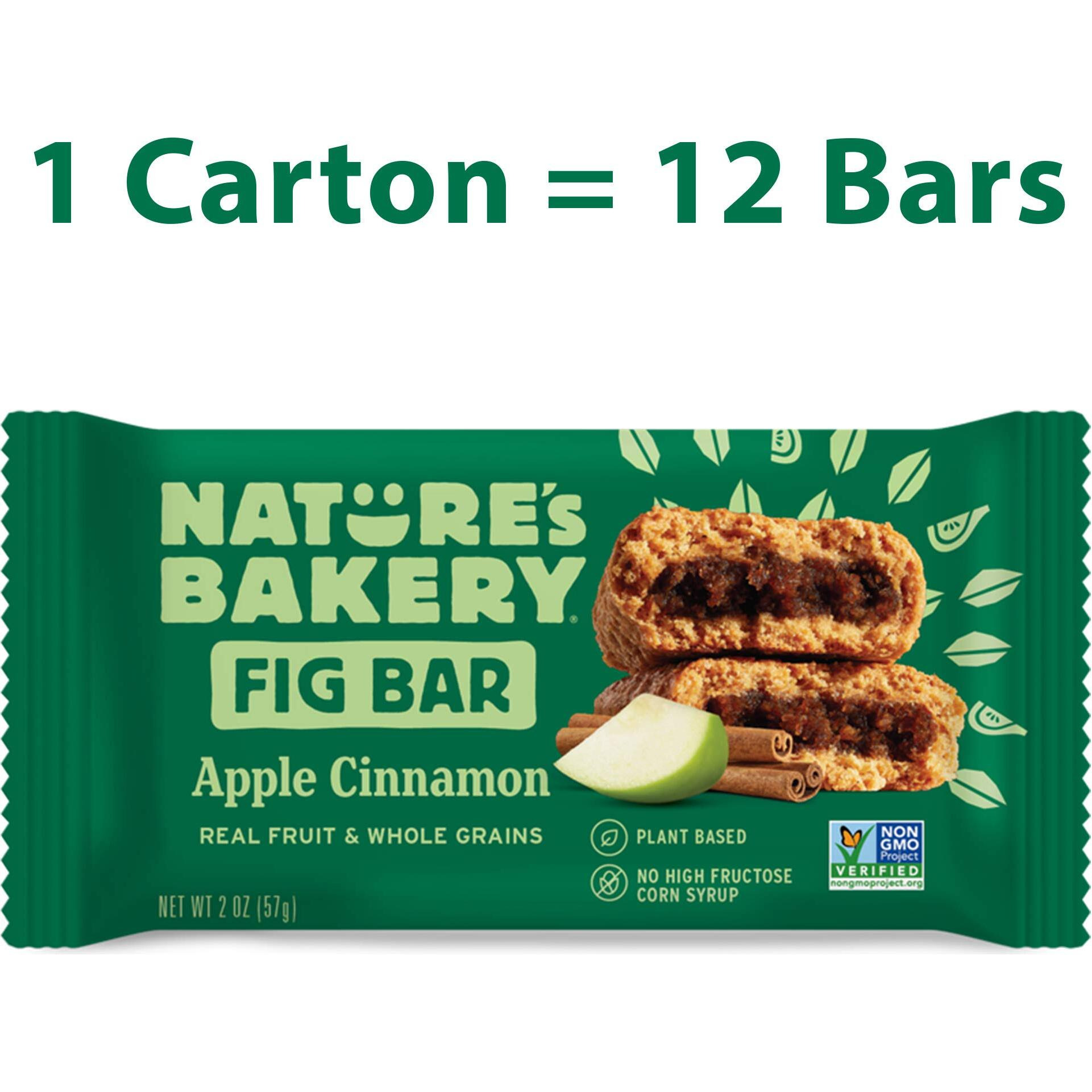 Nature's Bakery Whole Wheat Fig Bars, Apple Cinnamon, Real Fruit, Vegan, Non-Gmo, Snack Bar, 1 Box With 12 Twin Packs (12 Twin Packs)