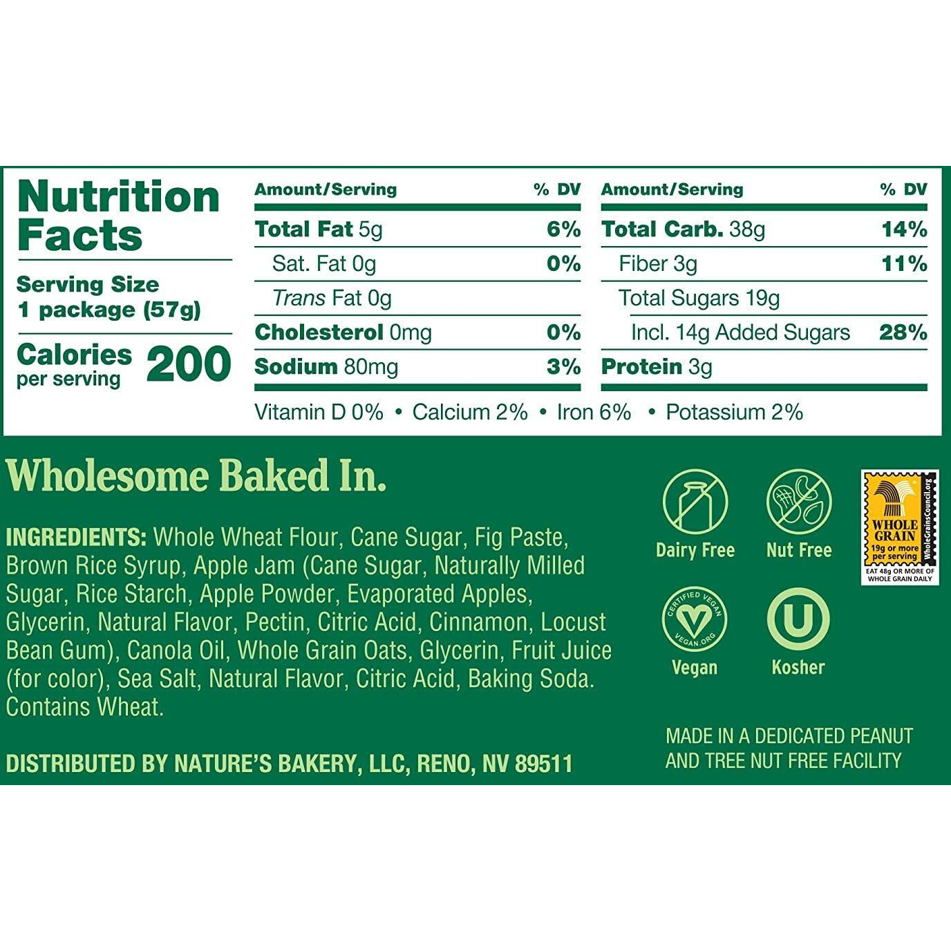 Nature's Bakery Whole Wheat Fig Bars, Apple Cinnamon, Real Fruit, Vegan, Non-Gmo, Snack Bar, 1 Box With 12 Twin Packs (12 Twin Packs)