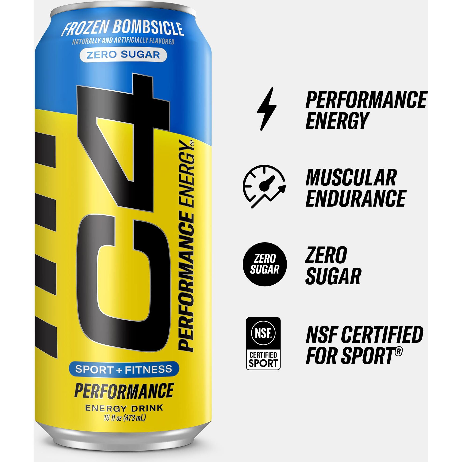 C4 Energy Drink 16Oz (Pack Of 12) - Frozen Bombsicle - Sugar Free Pre Workout Performance Drink With No Artificial Colors Or Dyes