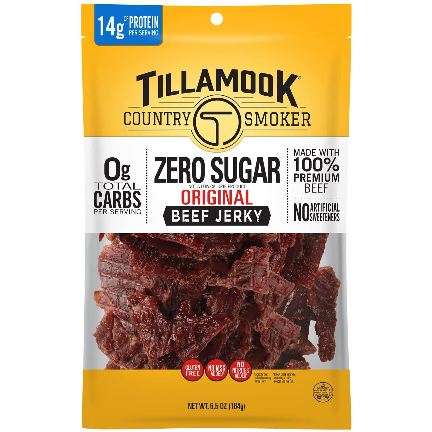 Tillamook Country Smoker Keto Friendly Zero Sugar Beef Jerky, Original, 6.5 Ounce
