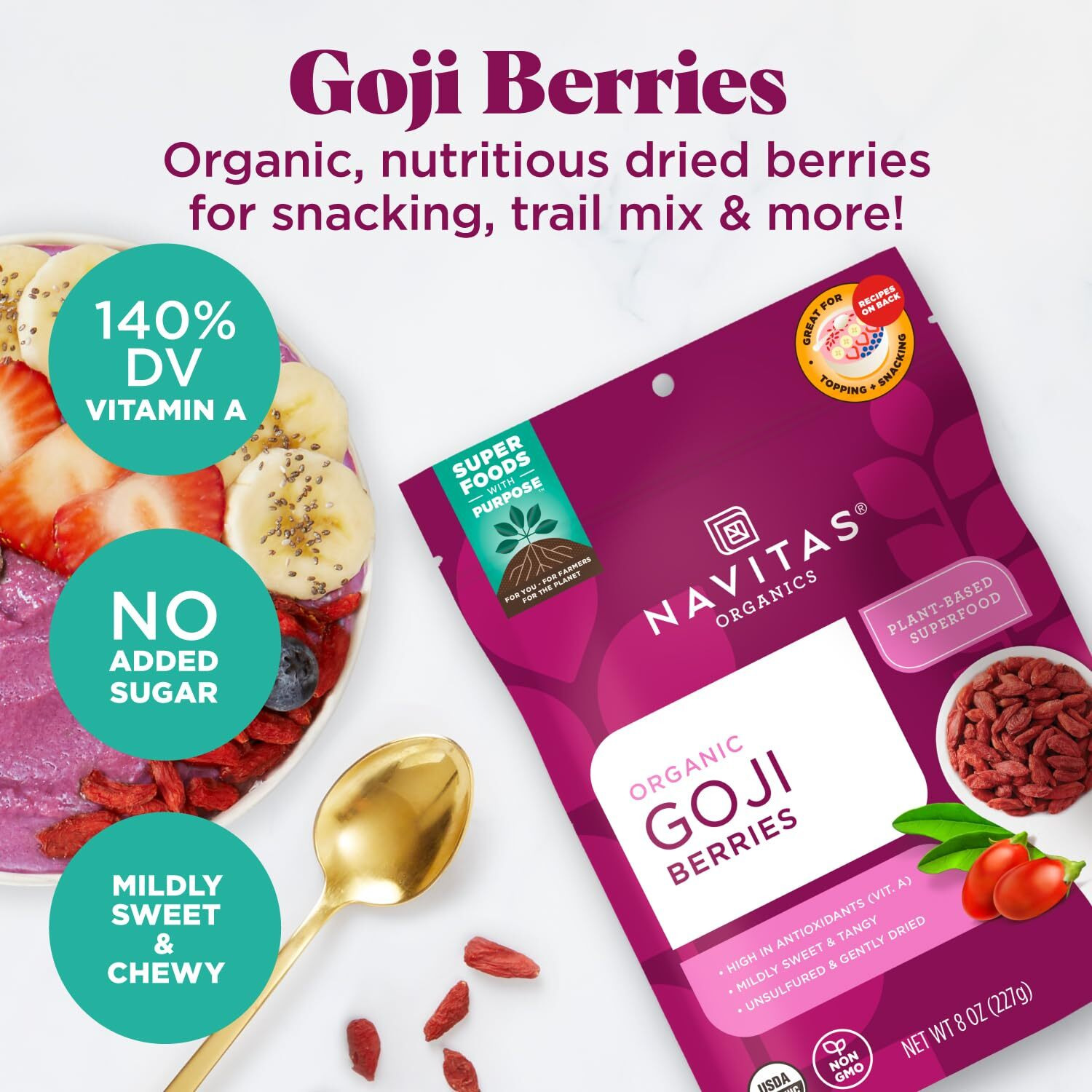 Navitas Organics Goji Berries, 16 Oz. Bag, 15 Servings - Organic, Non-Gmo, Sun-Dried, Sulfite-Free