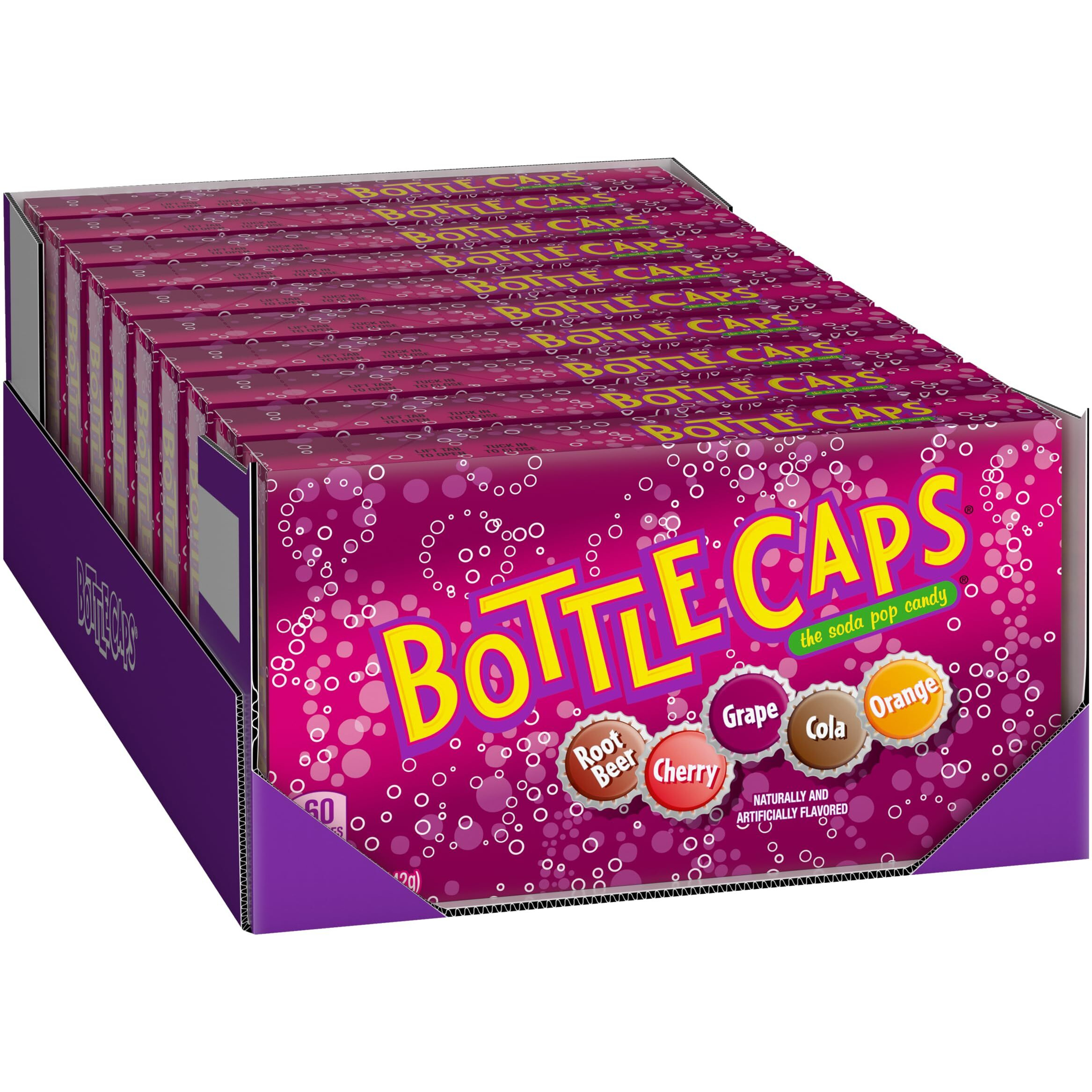 Wonka Bottle Caps, Fizzy Hard Candy, 5 Ounce Theater Candy Boxes (Pack Of 10)