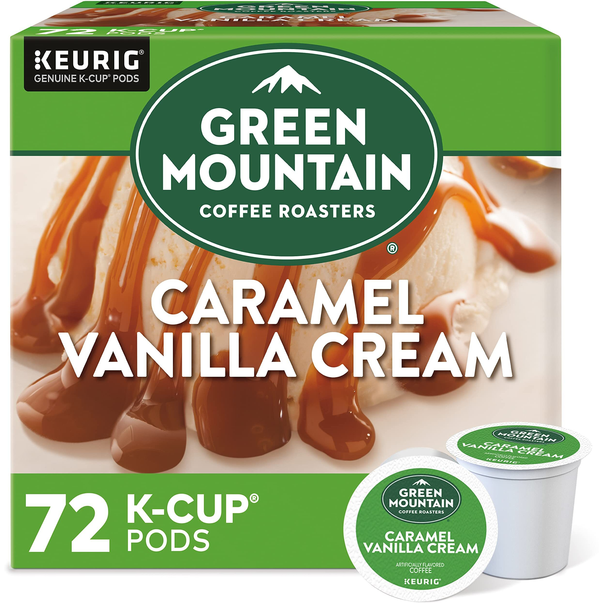 Green Mountain Coffee Roasters Caramel Vanilla Cream Keurig Single-Serve K-Cup Pods, Light Roast Coffee, 72 Count (6 Packs Of 12)