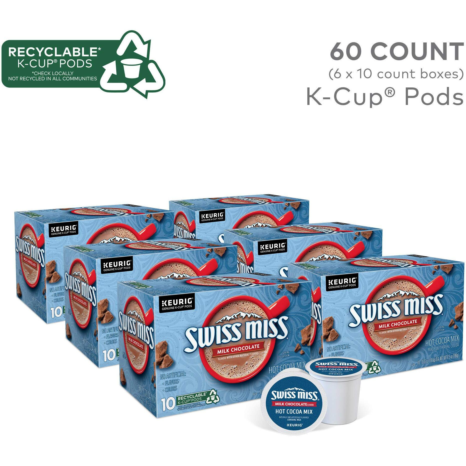 Swiss Miss Milk Chocolate Hot Cocoa, Keurig Single-Serve K-Cup Pods, 60 Count (6 Packs Of 10)