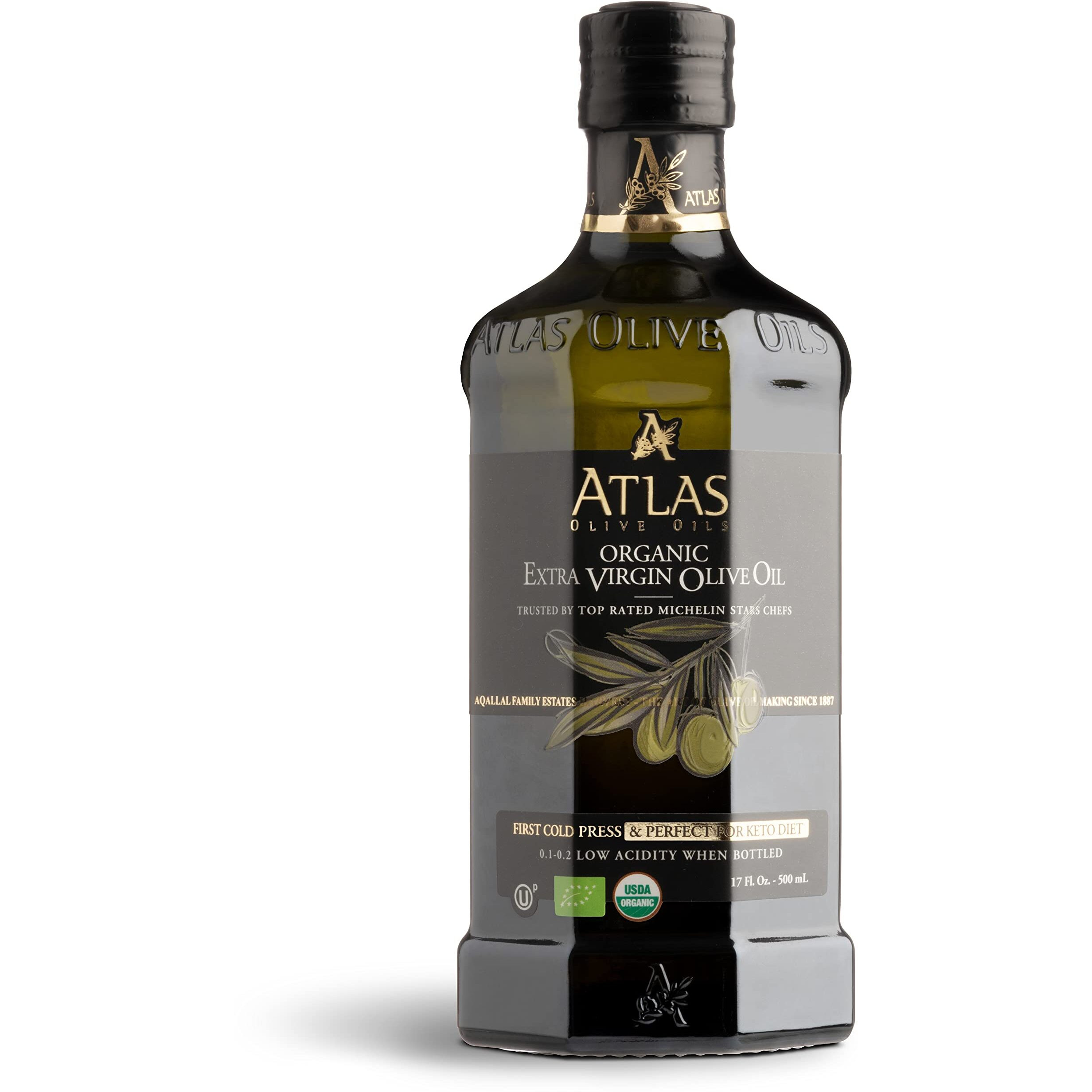 Atlas Organic Cold Pressed Moroccan Extra Virgin Olive Oil, Polyphenol Rich | Evoo From Morocco, Newly Harvested Unprocessed From One Single Family Farm | Trusted By Michelin Star Chefs | 500 Ml