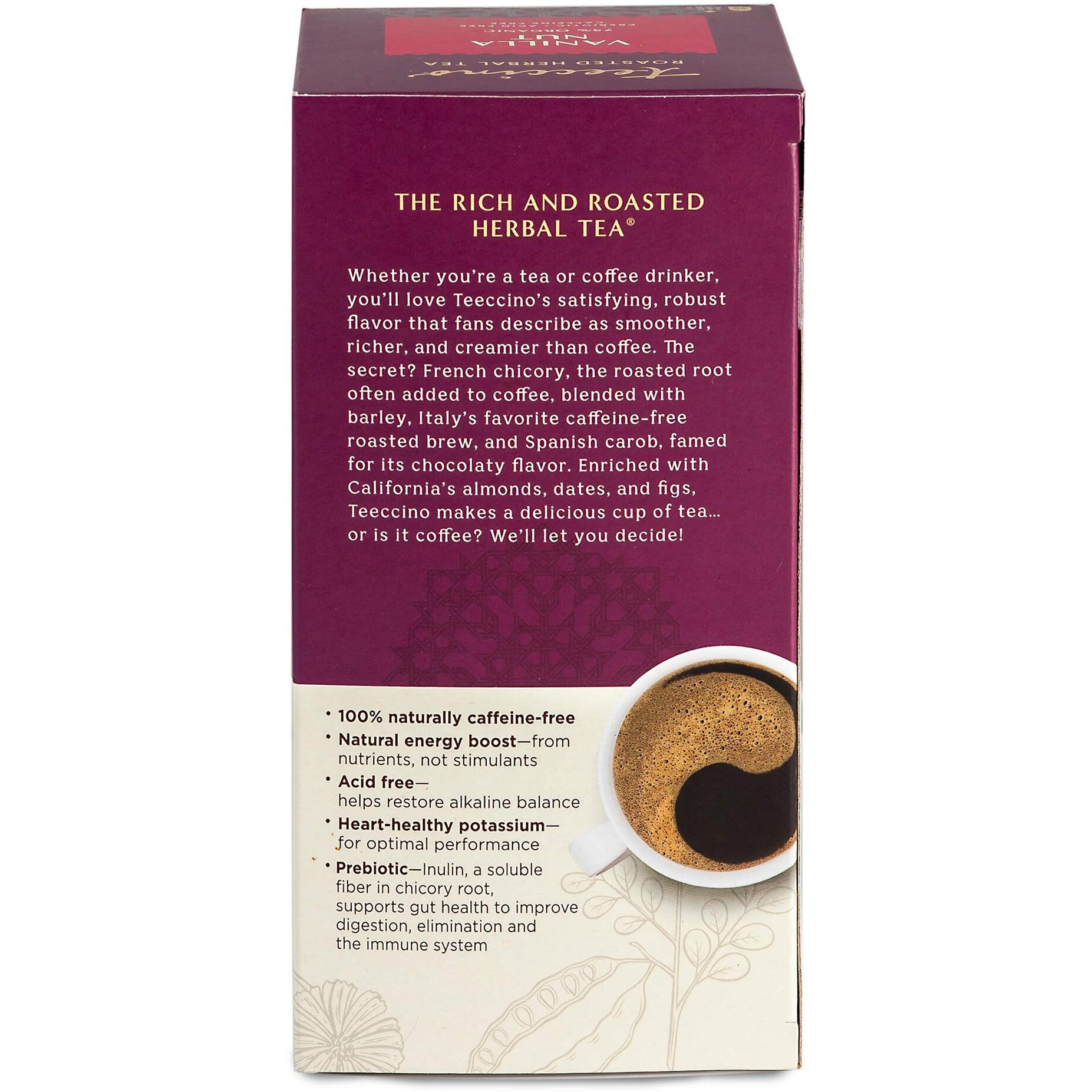 Teeccino Vanilla Nut Herbal Tea - Rich & Roasted Herbal Tea Thats Caffeine Free & Prebiotic For Natural Energy, 25 Tea Bags