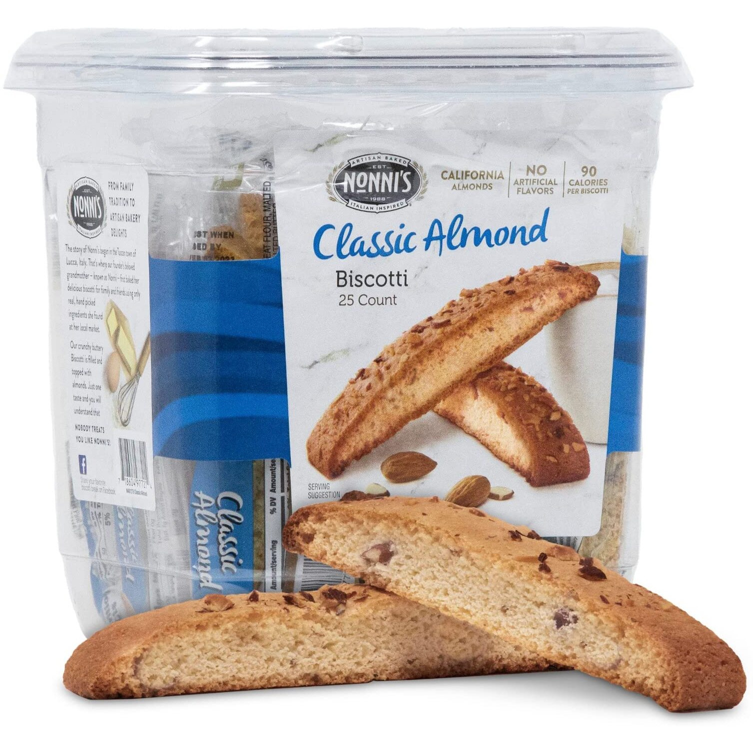 Nonni's Originali Biscotti Italian Cookies - Biscotti Individually Wrapped Cookies - Italian Biscotti Cookies Made With Premium California Almonds - Kosher Coffee Cookies - 1 Tub - 21 Ounces