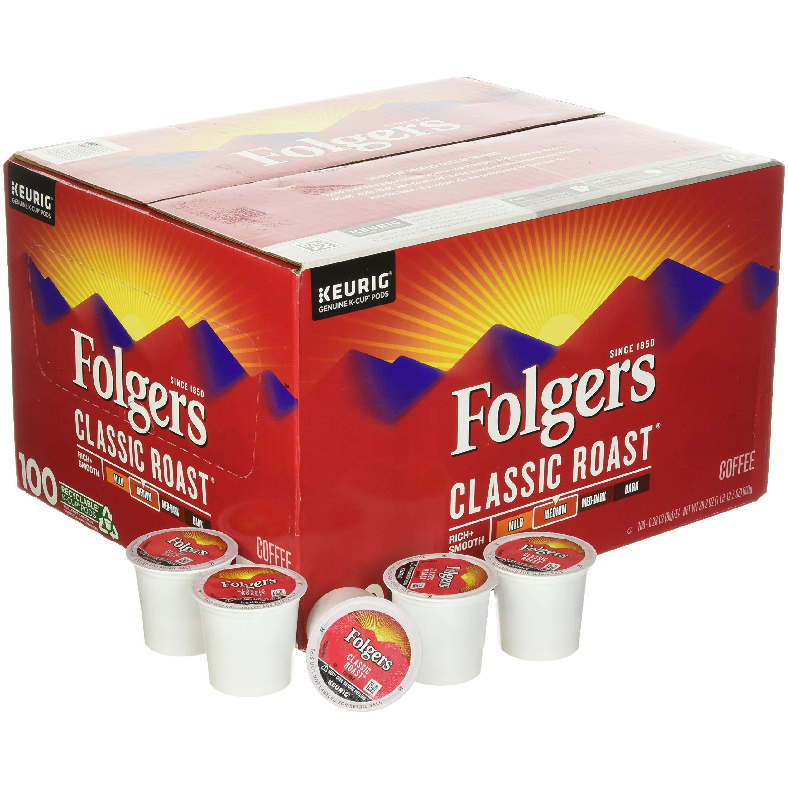 Folger's Medium Classic Roast Coffee 100 K Cup Pods/ 0.28 Ounce Net Wt 28.2 Ounce, Rich + Smooth, 28.2 Ounce