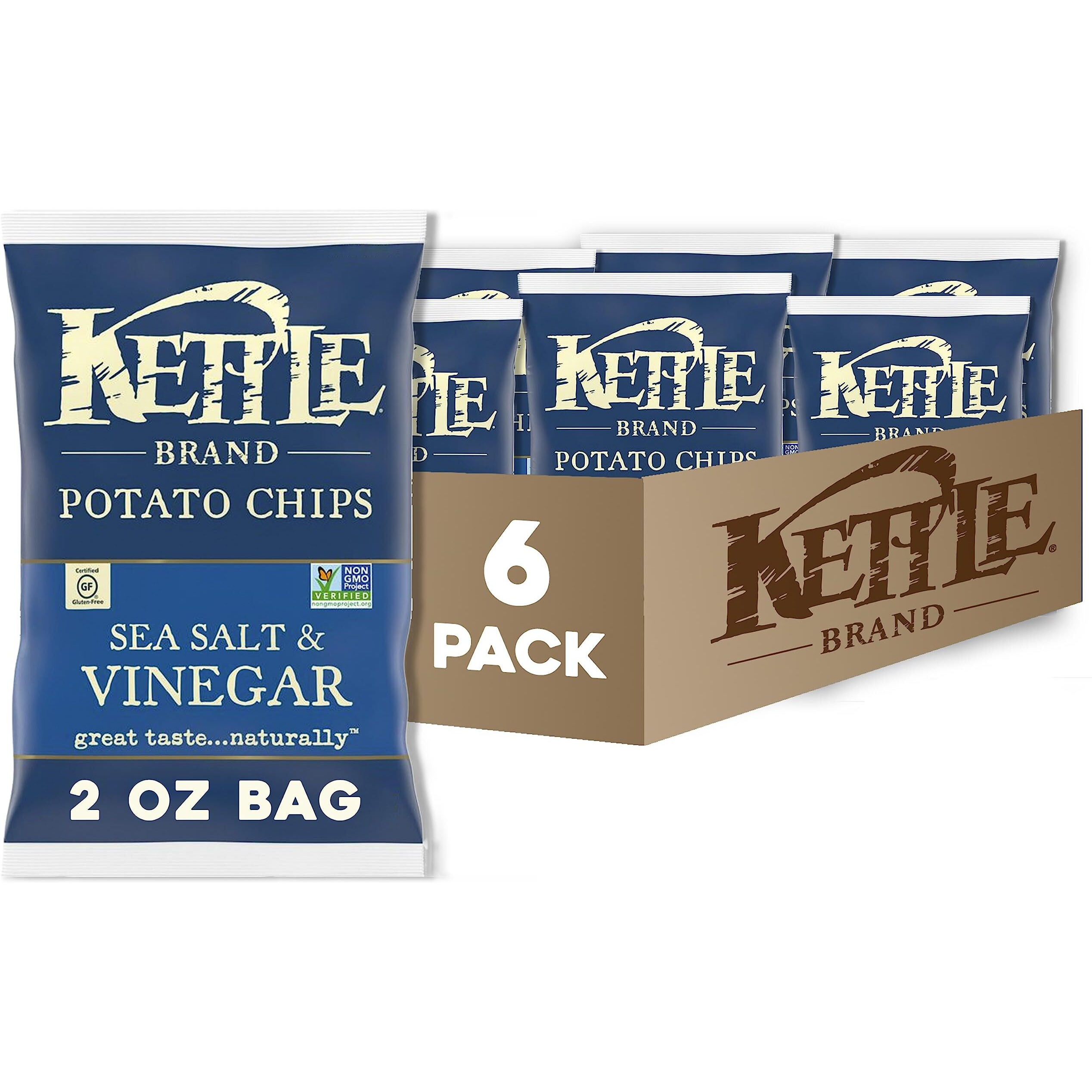 Kettle Brand Potato Chips, Salt & Vinegar Kettle Chips, Snack Bag, 2 Oz (Pack Of 6)