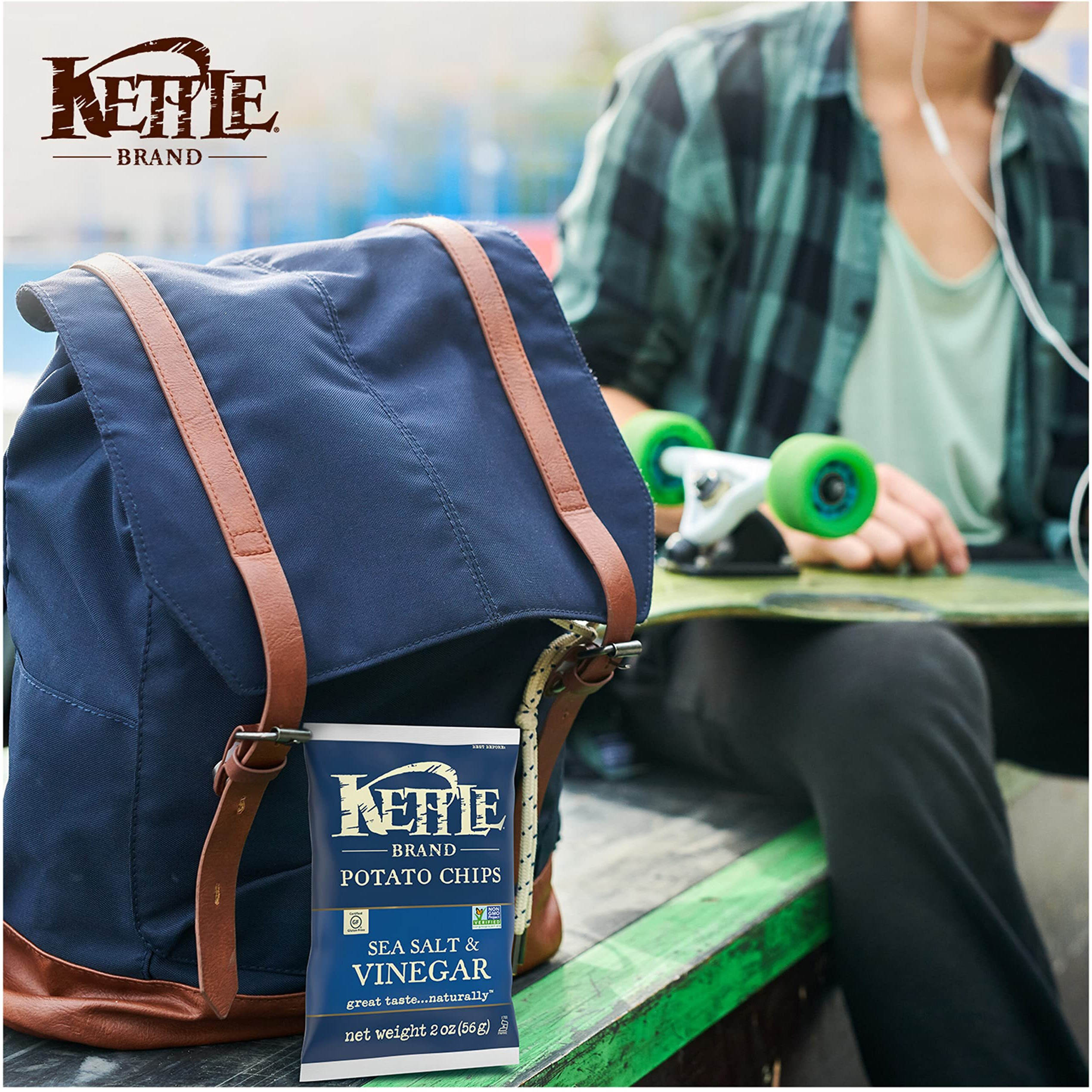 Kettle Brand Potato Chips, Salt & Vinegar Kettle Chips, Snack Bag, 2 Oz (Pack Of 6)