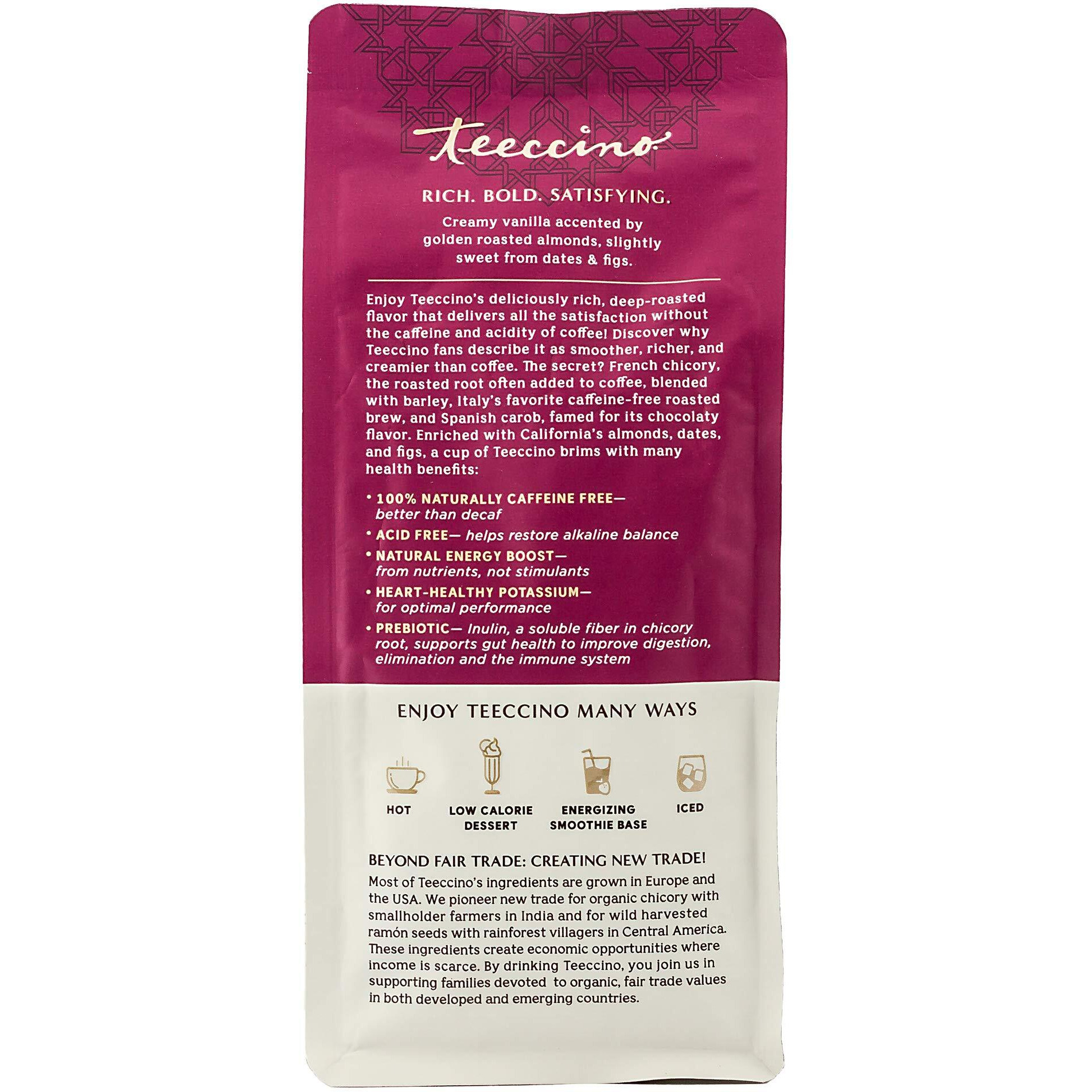 Teeccino Vanilla Nut Chicory Coffee Alternative - Ground Herbal Coffee Thats Prebiotic, Caffeine Free & Acid Free, Medium Roast, 11 Ounce (Pack Of 3)