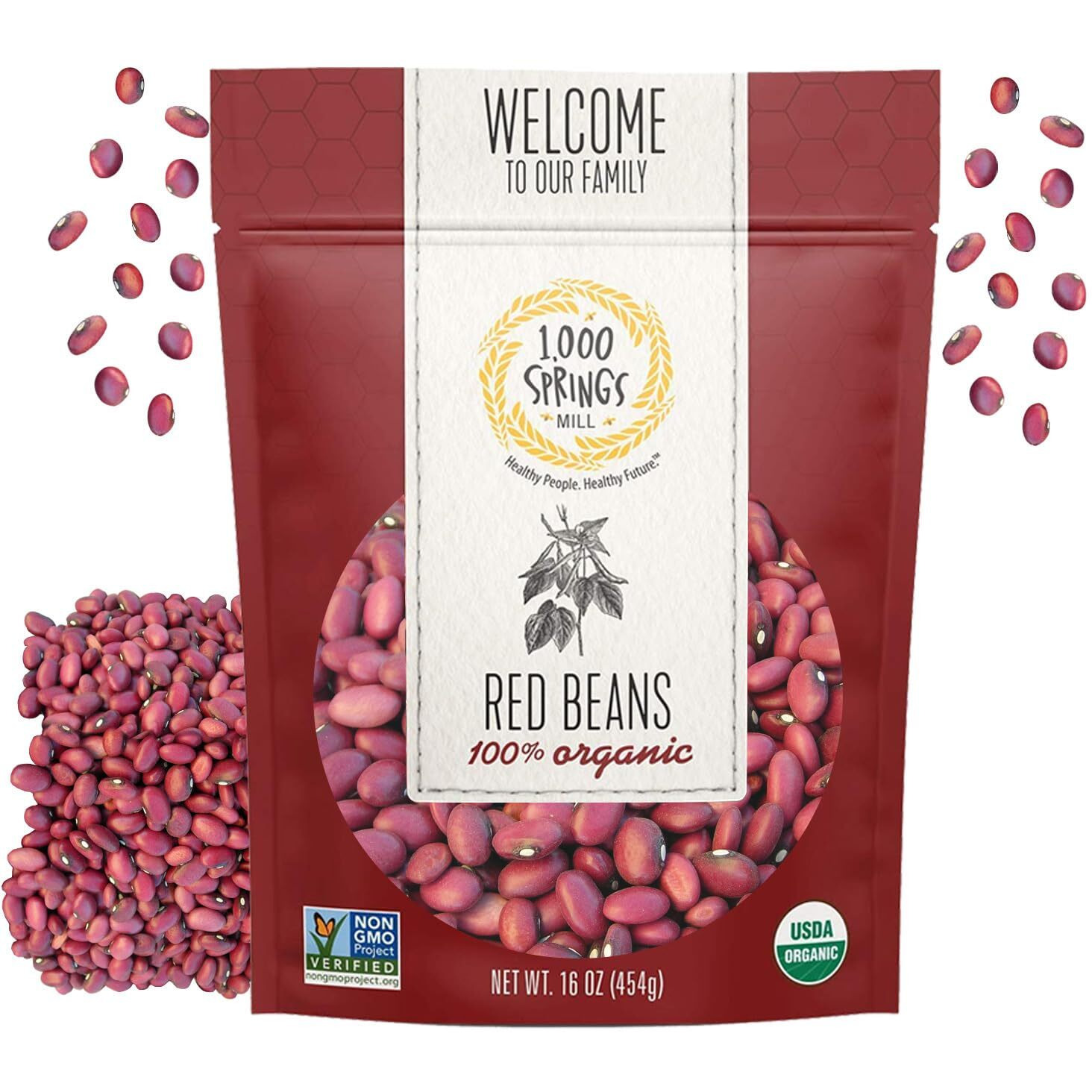 1000 Springs Mill - Organic Red Beans | Used For Soups, Salads, Chili Or As A Sweet Paste For Desserts | Bulk Dry Red Beans | Resealable Bag | Vegan Friendly | 16Oz (Pack Of 1)