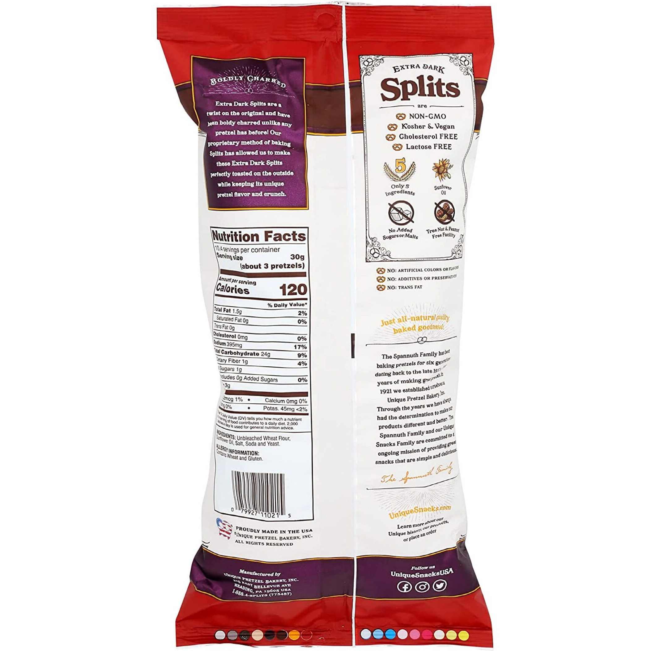 Unique Snacks Extra Dark Splits Pretzels, Original Split-Open Pretzels, Delicious Homestyle Baked Snack Bag, Vegan, Ou Kosher, And Non-Gmo Food, No Artificial Flavor, 11 Oz. Bag, Pack Of 3