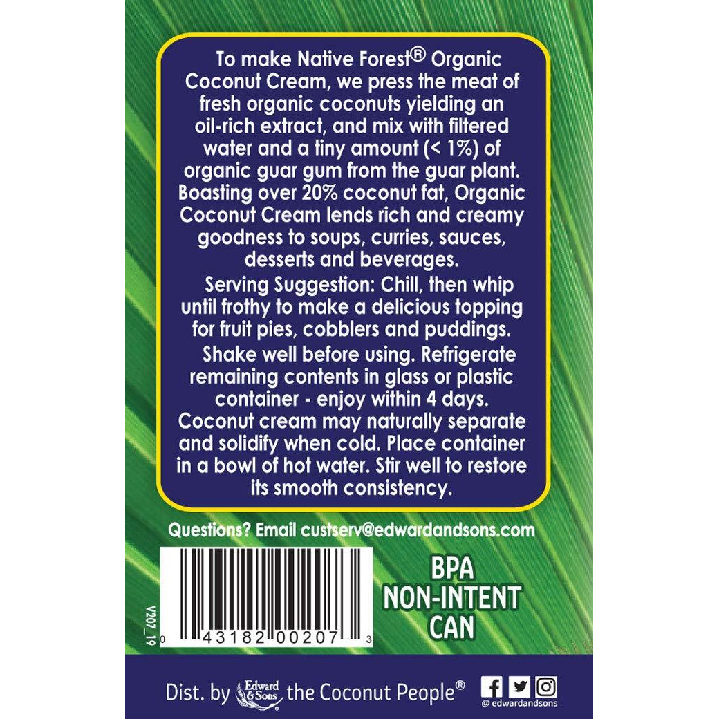 Native Forest Organic Unsweetened Premium Coconut Cream - Heavy Cream, Dairy Substitute, Dairy Free, Non-Gmo, Usda Organic - 5.4 Fl Oz (Pack Of 12)