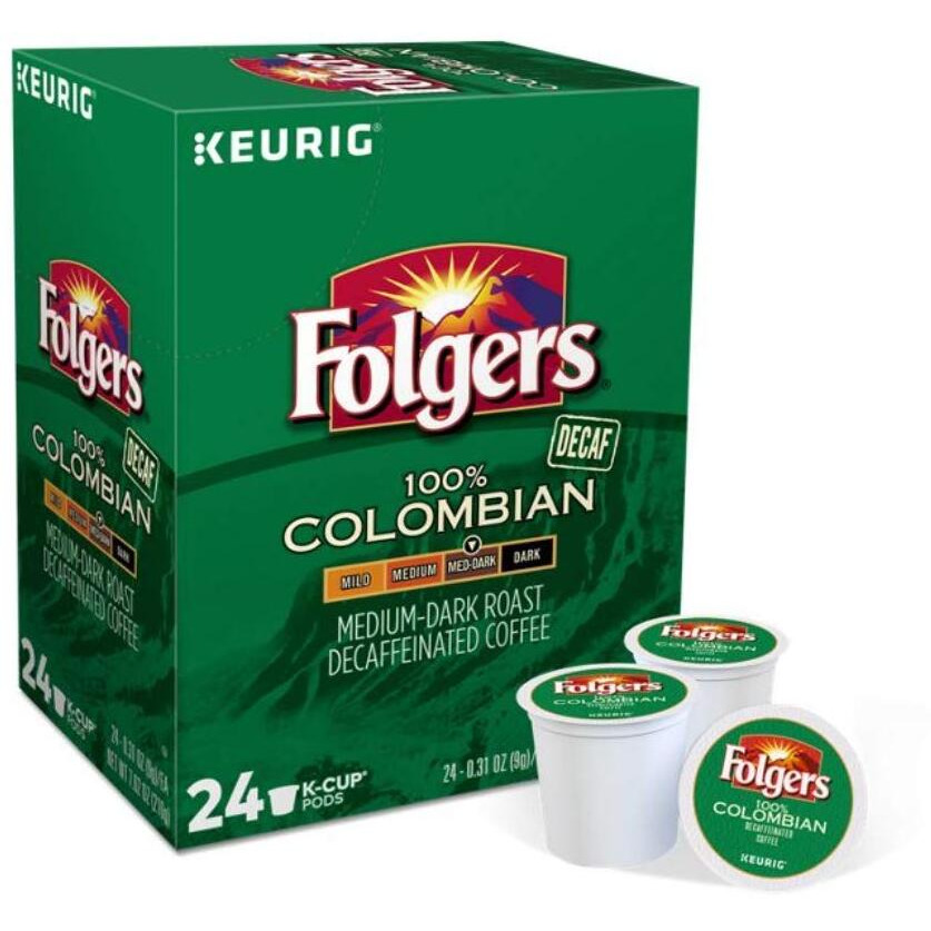 Folgers 100 Percent Colombian Decaf K-Cups For Keurig Brewers, 24 Count