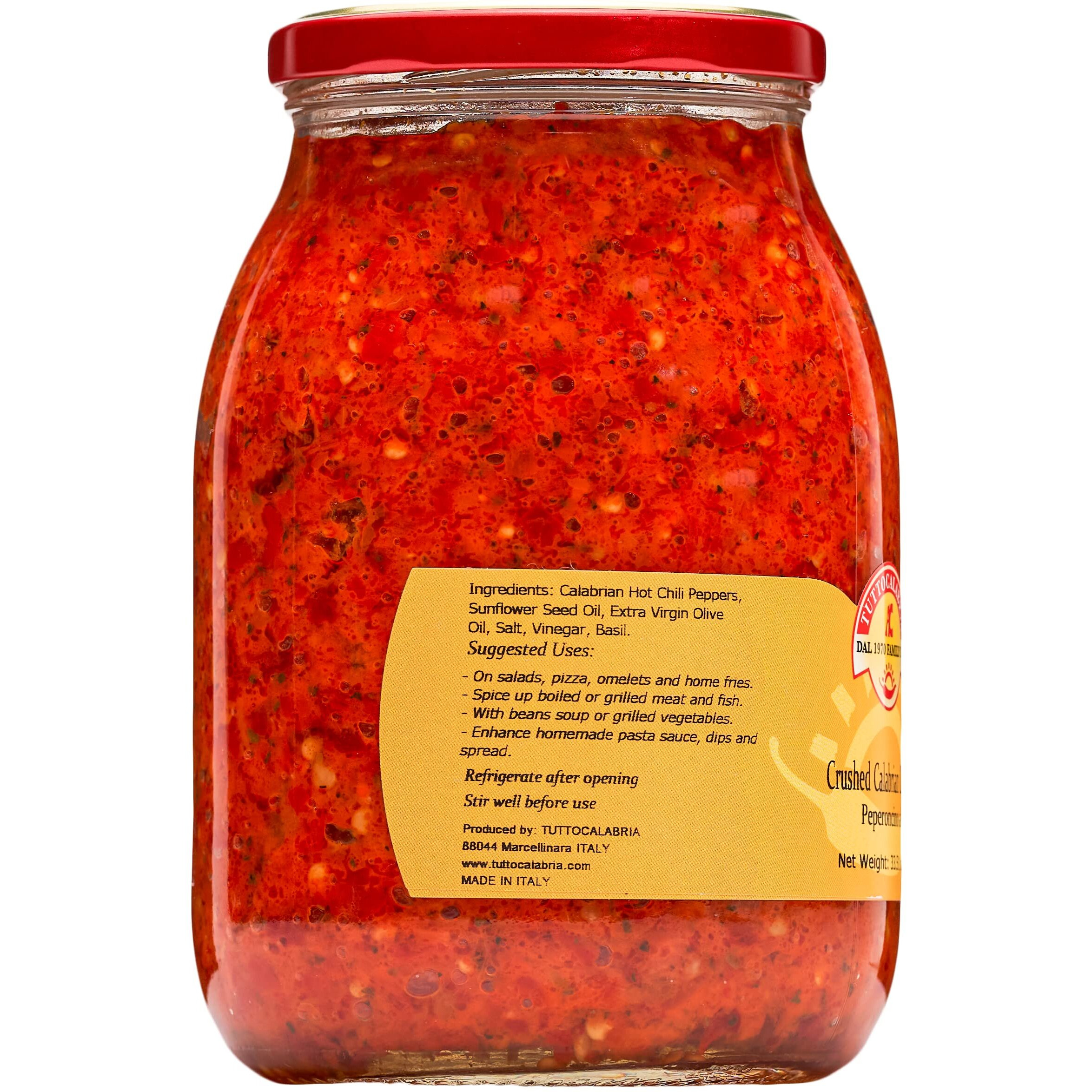 Crushed Calabrian Chili Pepper, Paste/Spread, 33.5 Oz Club Pack Size, All Natural, Non-Gmo, Product Of Italy, Glass Tuttocalabria