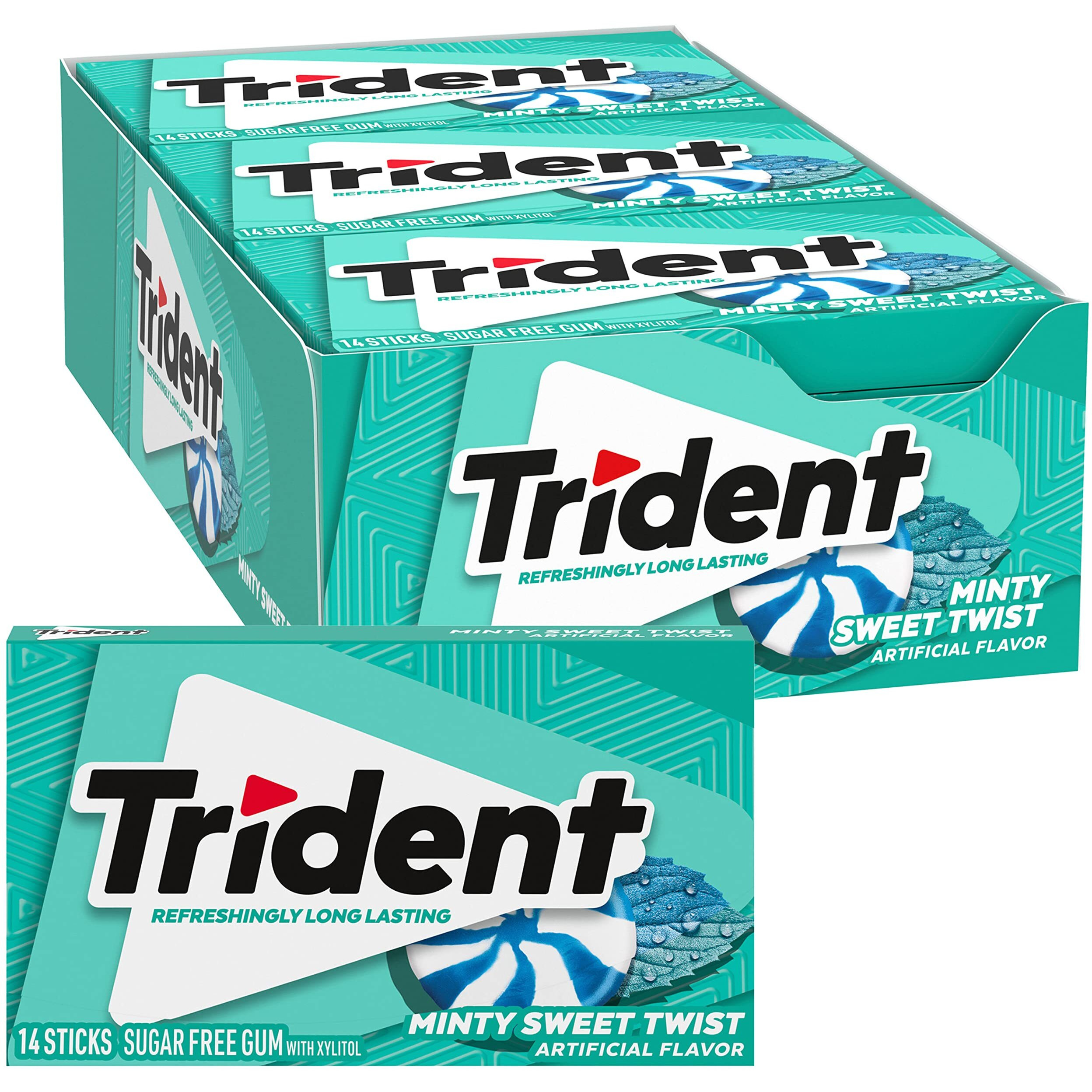 Trident Minty Sweet Twist Sugar Free Gum, 12 Packs Of 14 Pieces (168 Total Pieces)