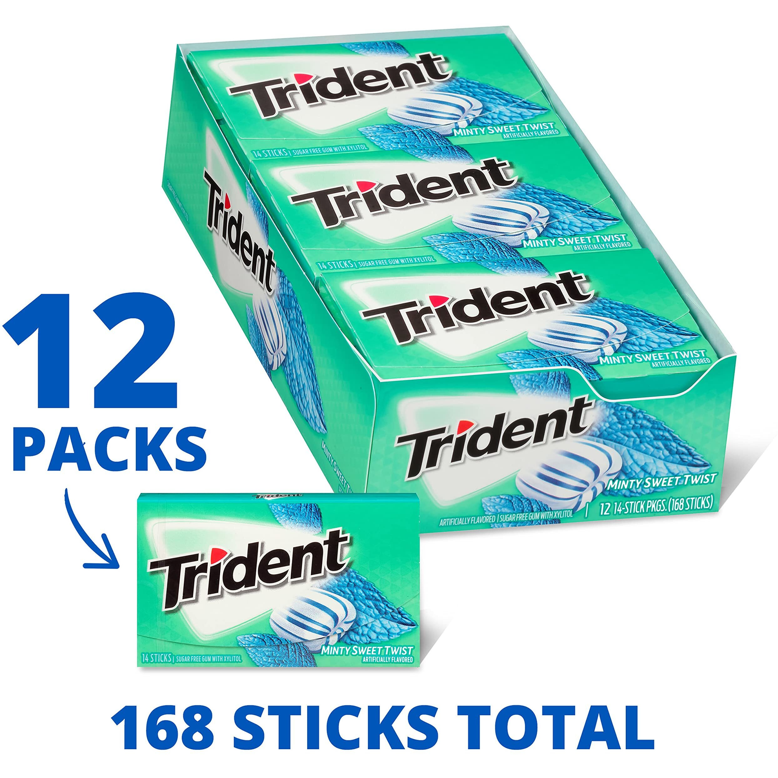 Trident Minty Sweet Twist Sugar Free Gum, 12 Packs Of 14 Pieces (168 Total Pieces)