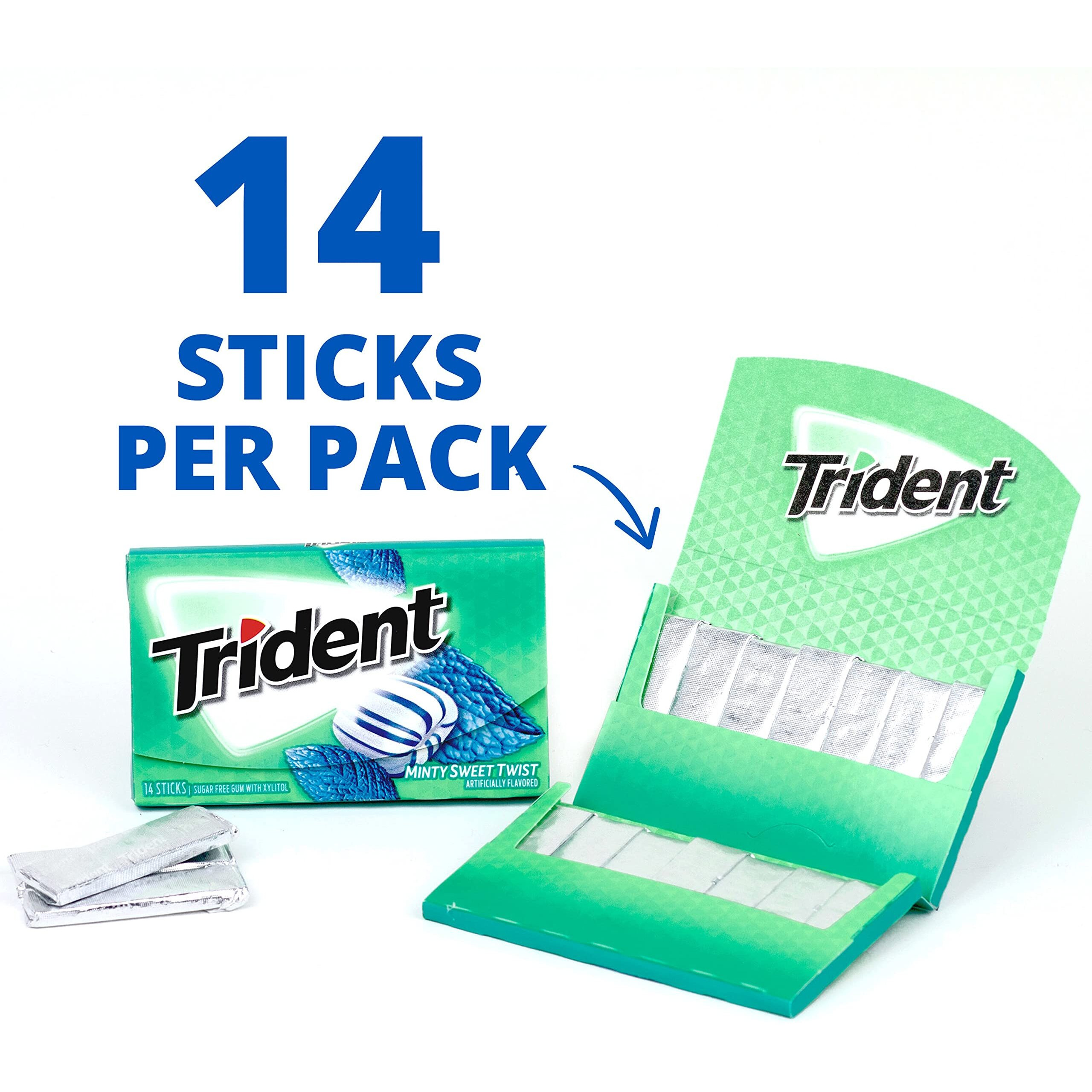 Trident Minty Sweet Twist Sugar Free Gum, 12 Packs Of 14 Pieces (168 Total Pieces)